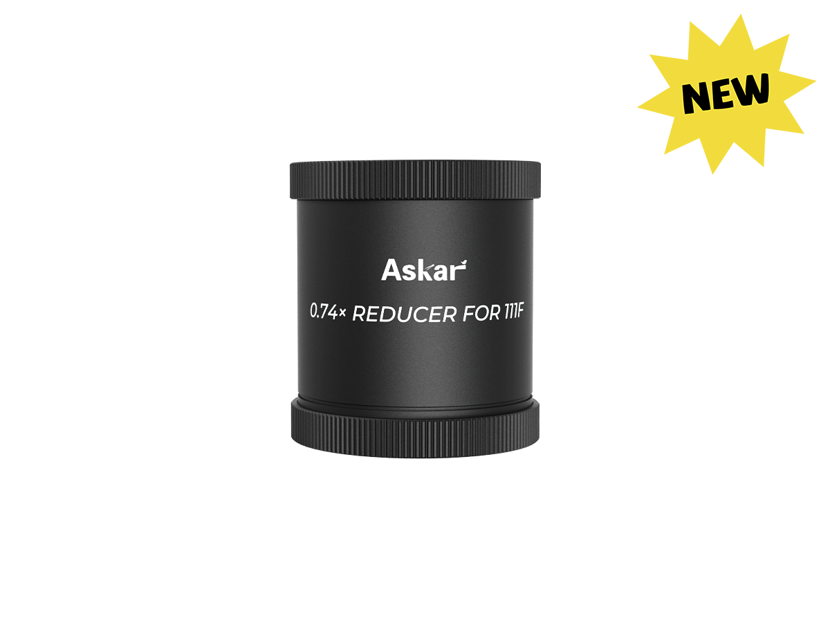 Askar 111F 0.74x reducer - main product view showing CNC-machined body with protective metal thread caps