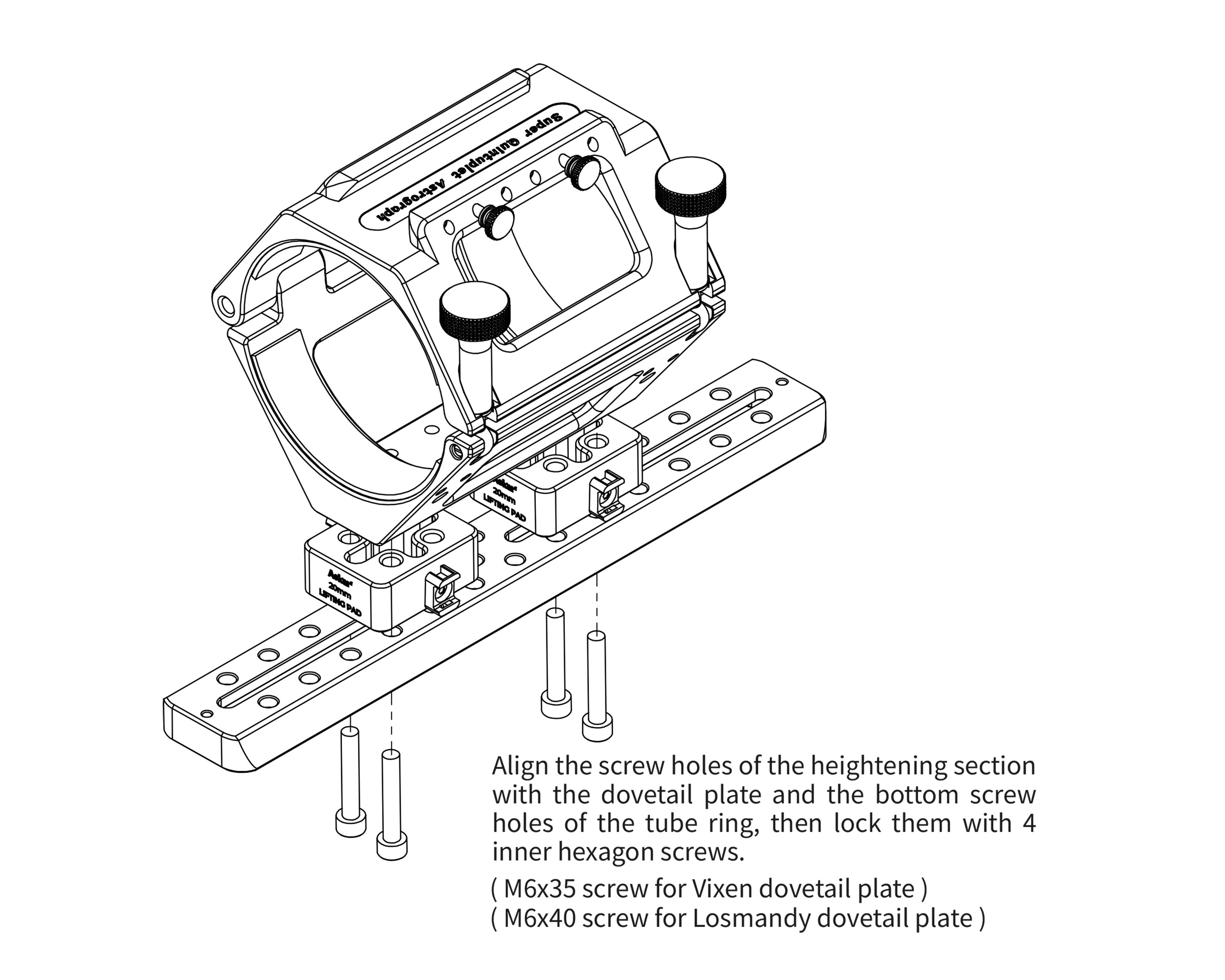 Askar SQA Series Heightening Section installation diagram - how to attach spacer to SQA tube bottom