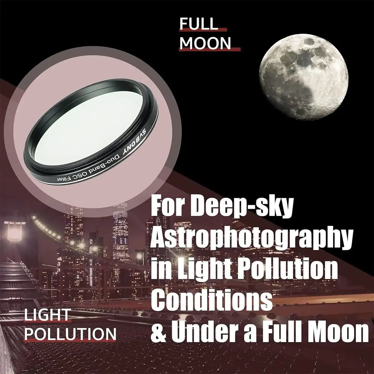 SVBONY SV220 2″ 7nm H-alpha and OIII dual-band filter for emission nebula astrophotography