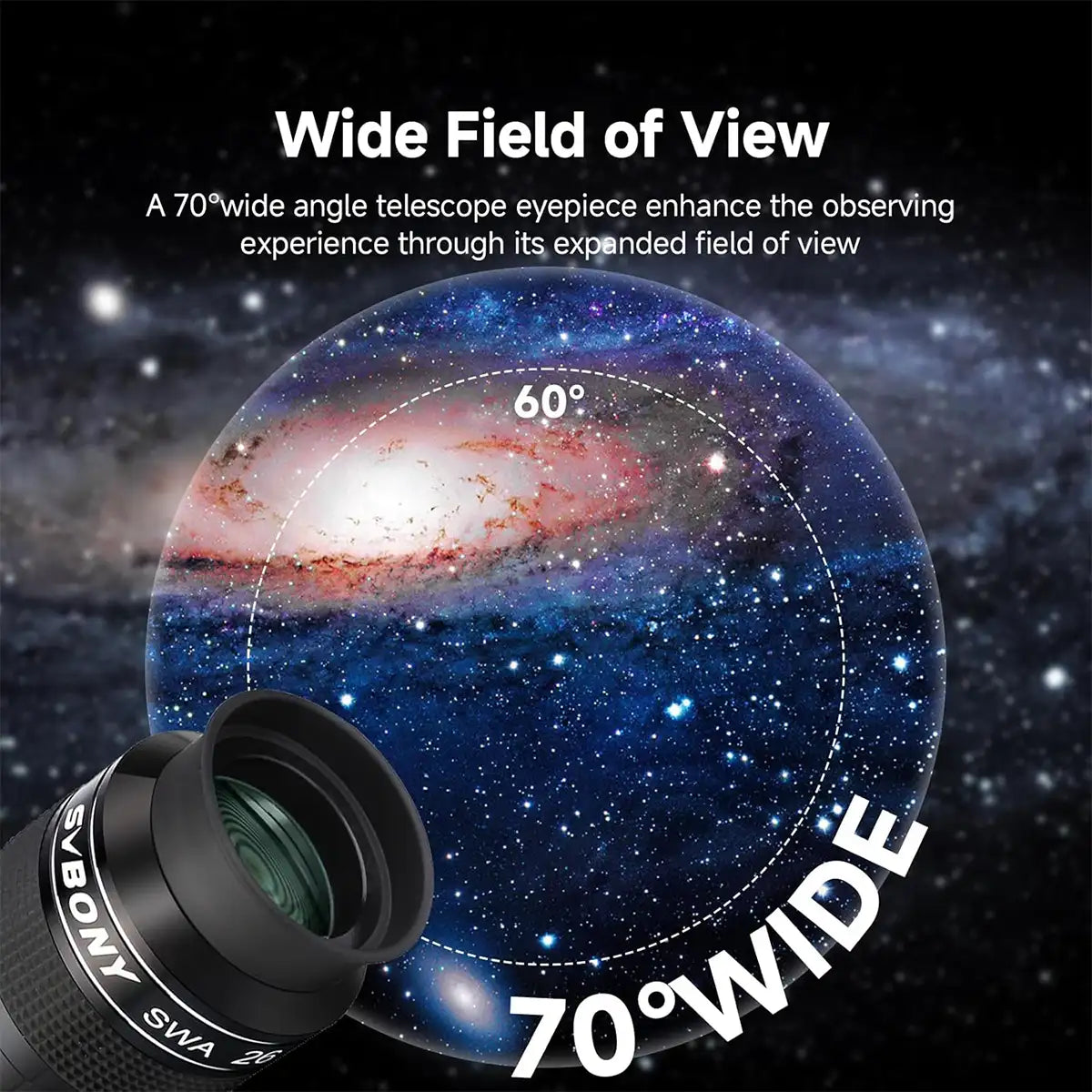 SVBONY SV154 2 inch 26mm 70 degree super wide angle eyepiece for low-power deep-sky observing
