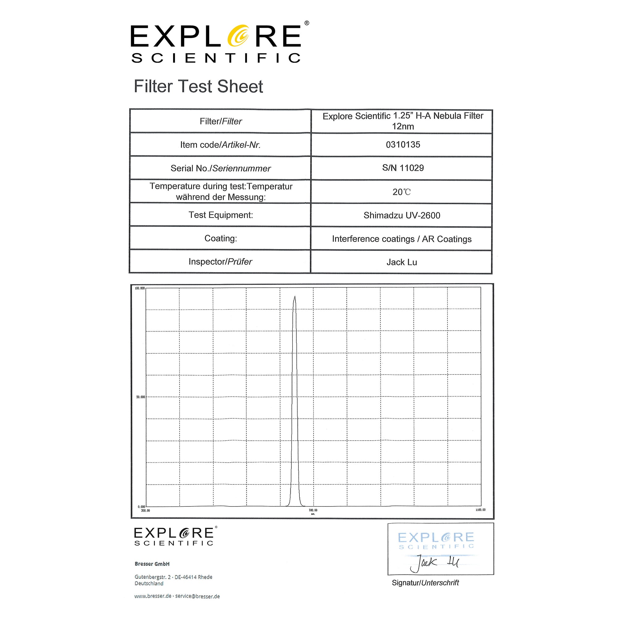 Further product view of the Explore Scientific 1.25-inch hydrogen-alpha 12nm narrowband nebula filter