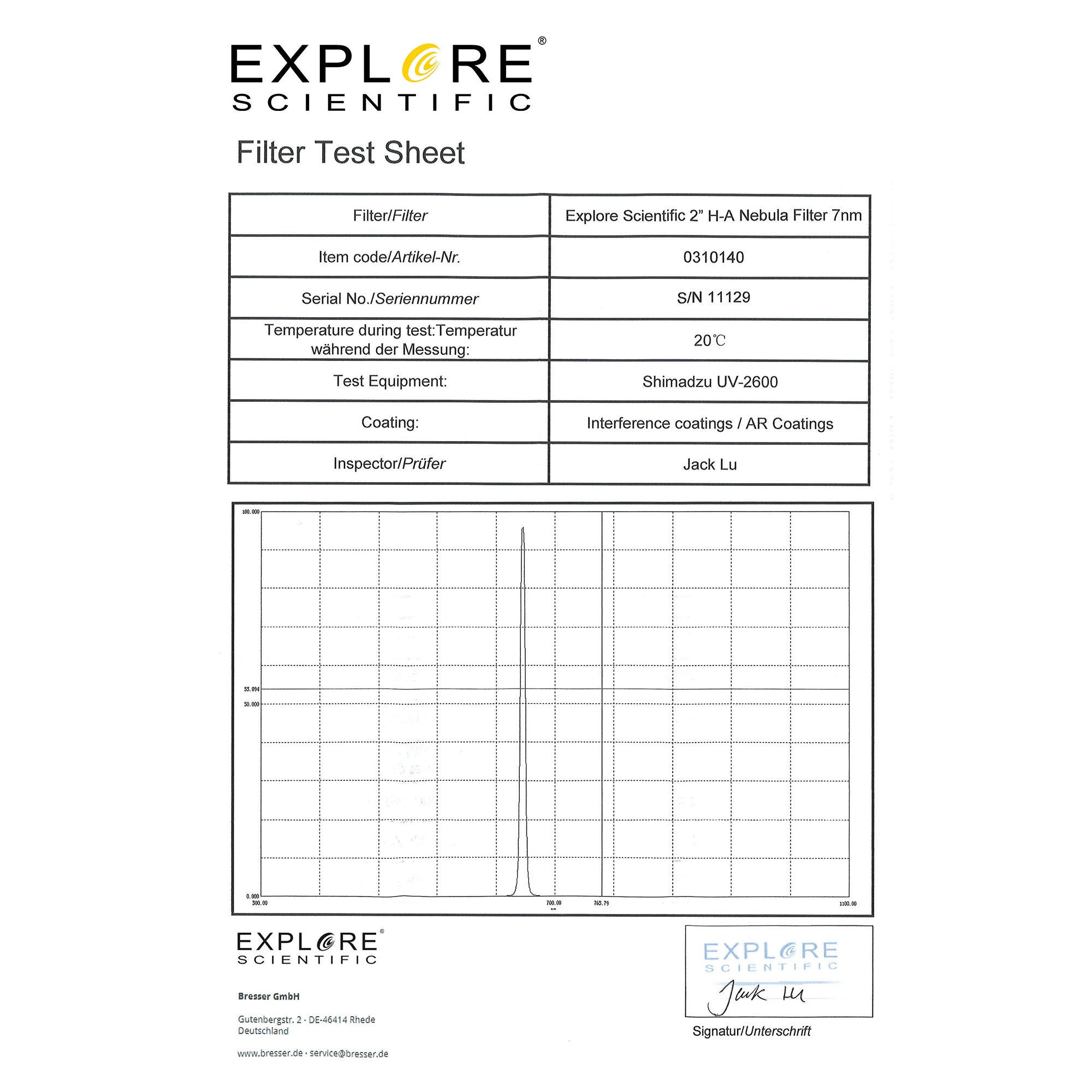 Further product view of the Explore Scientific 2-inch hydrogen-alpha 7nm narrowband nebula filter