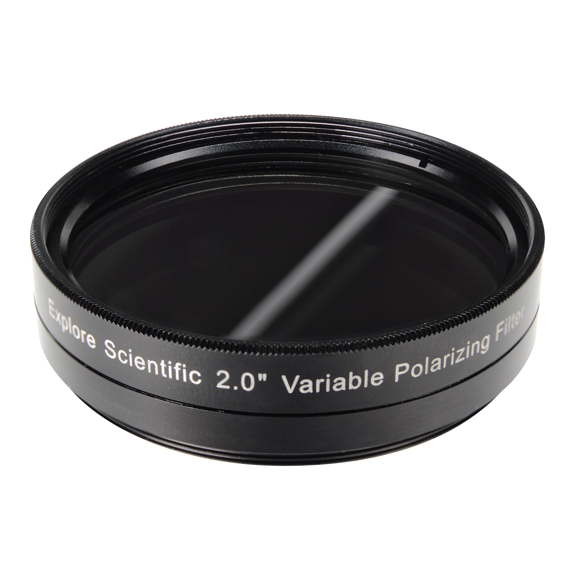 Explore Scientific 2-inch variable polarizing filter showing the black anodised aluminium two-part rotating cell