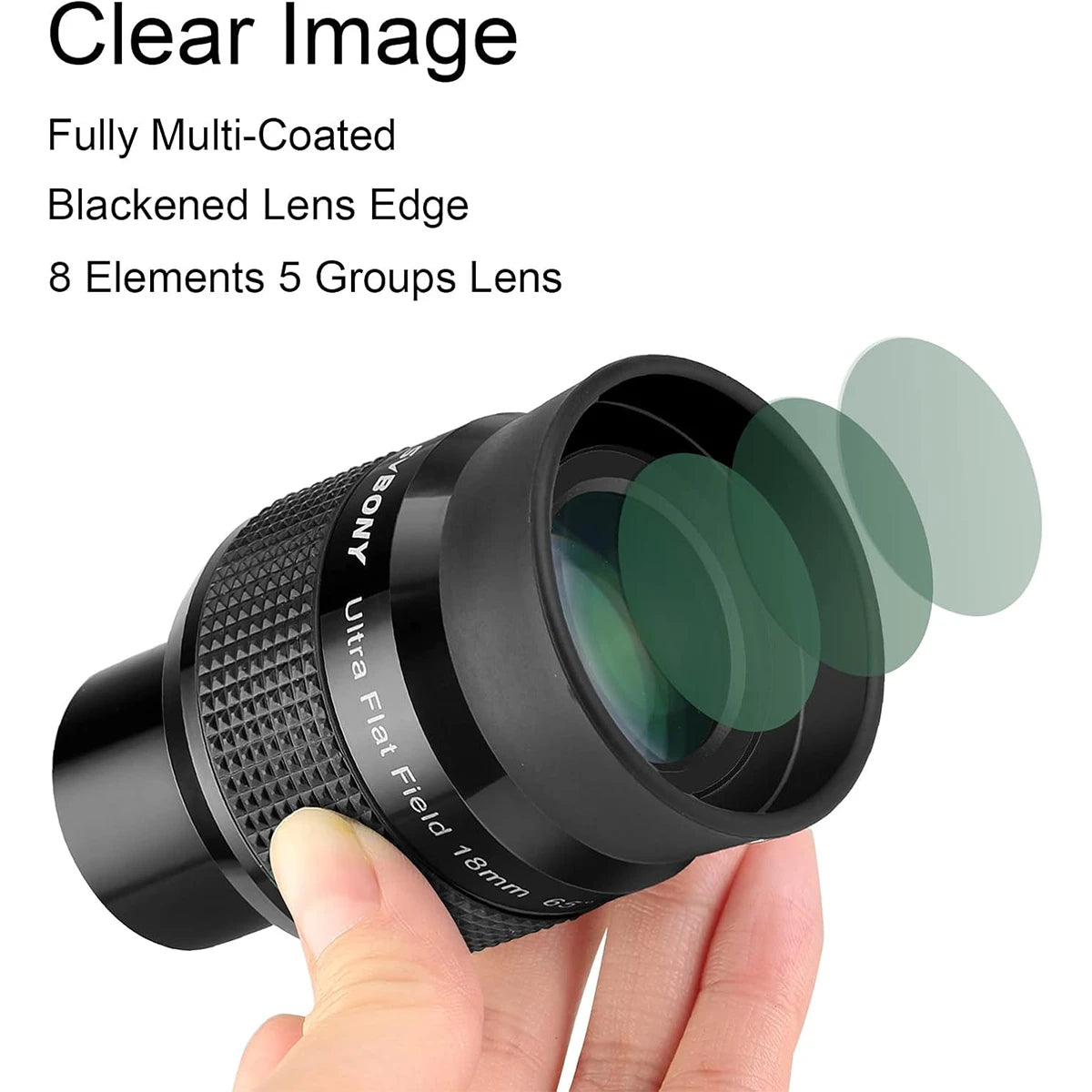 SVBONY SV190 18mm 1.25 inch ultra flat field eyepiece for wide deep-sky and lunar observing