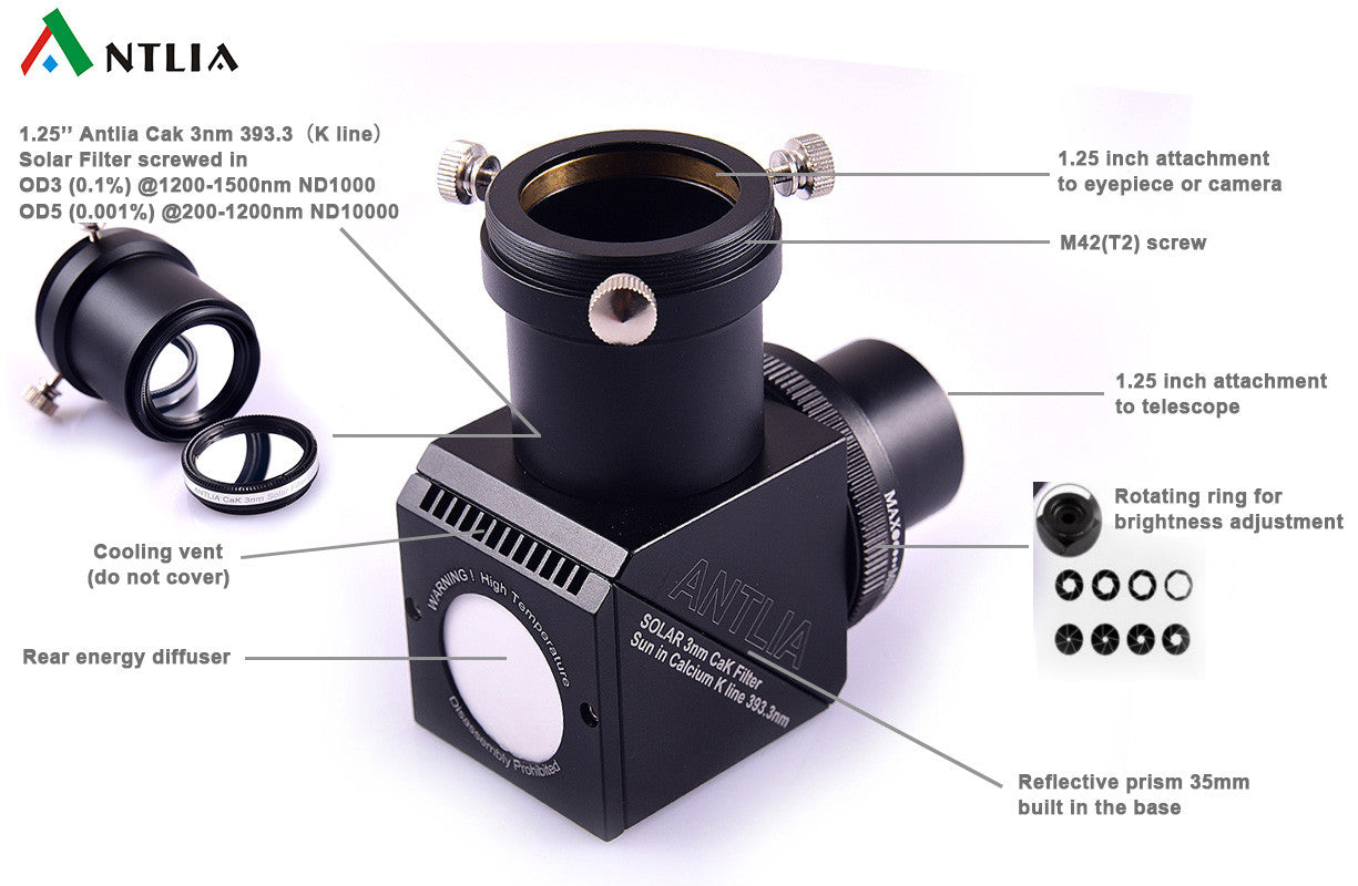 Antlia Imaging Herschel Wedge with 35mm Prism and 1.25'' Cak 3nm Solar Filter