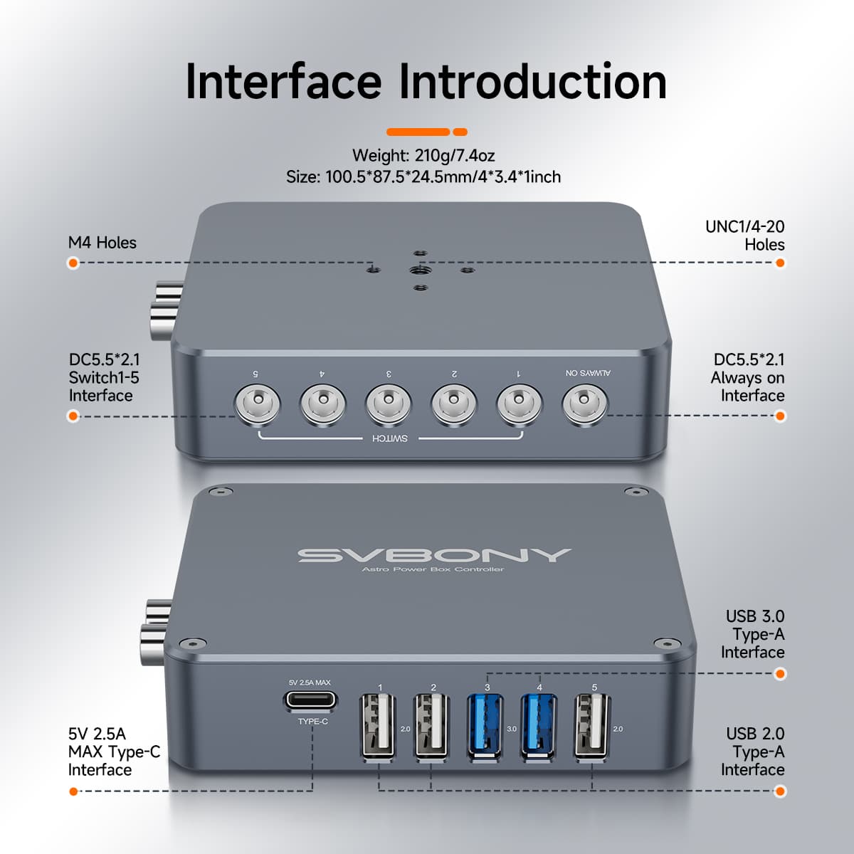 SVBONY SV241 Pro astro power controller with USB hub and dew heater ports for telescope imaging rigs