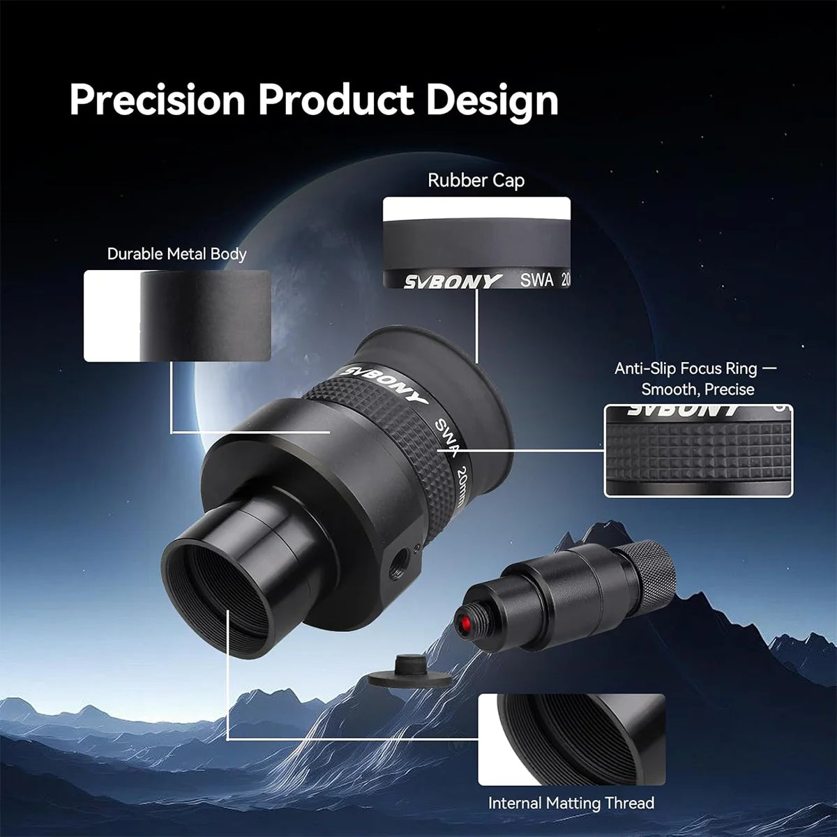 SVBONY SV152 20mm 70 degree 1.25 inch illuminated crosshair eyepiece for star centring and guiding