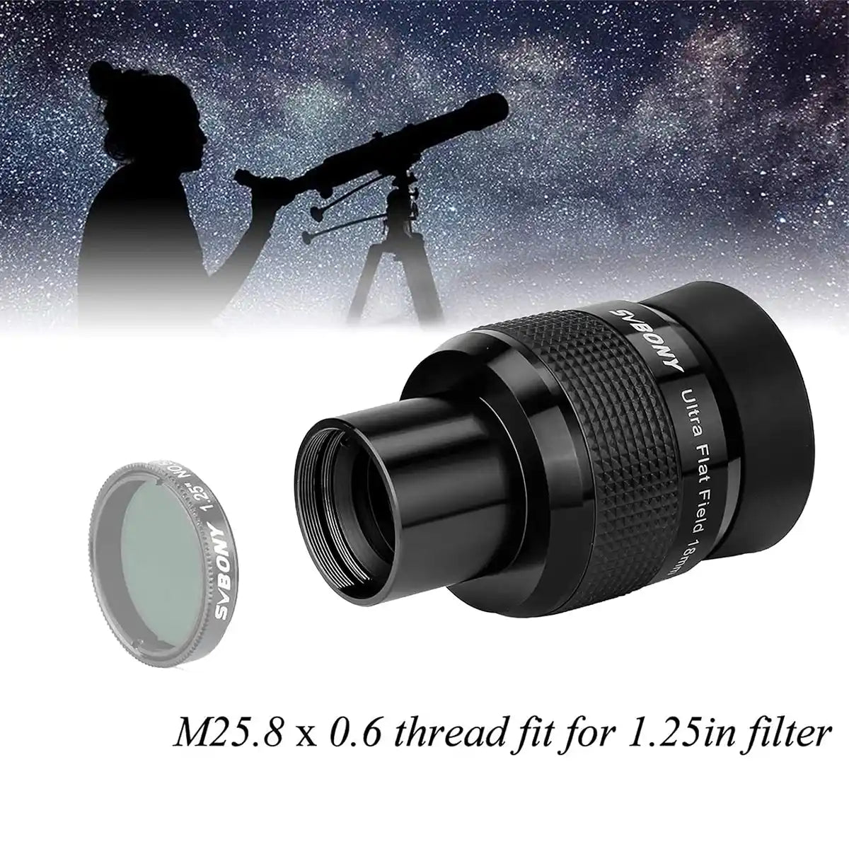 SVBONY SV190 18mm 1.25 inch ultra flat field eyepiece for wide deep-sky and lunar observing