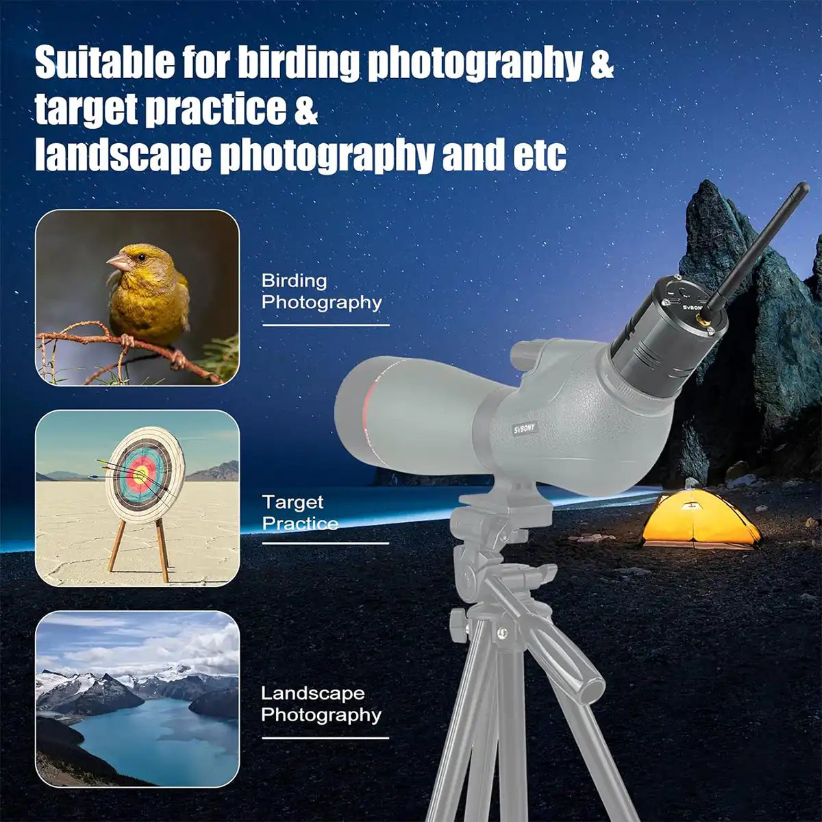 SVBONY SC001 WiFi camera for 1.25 inch spotting scopes and telescopes for digiscoping and lunar imaging