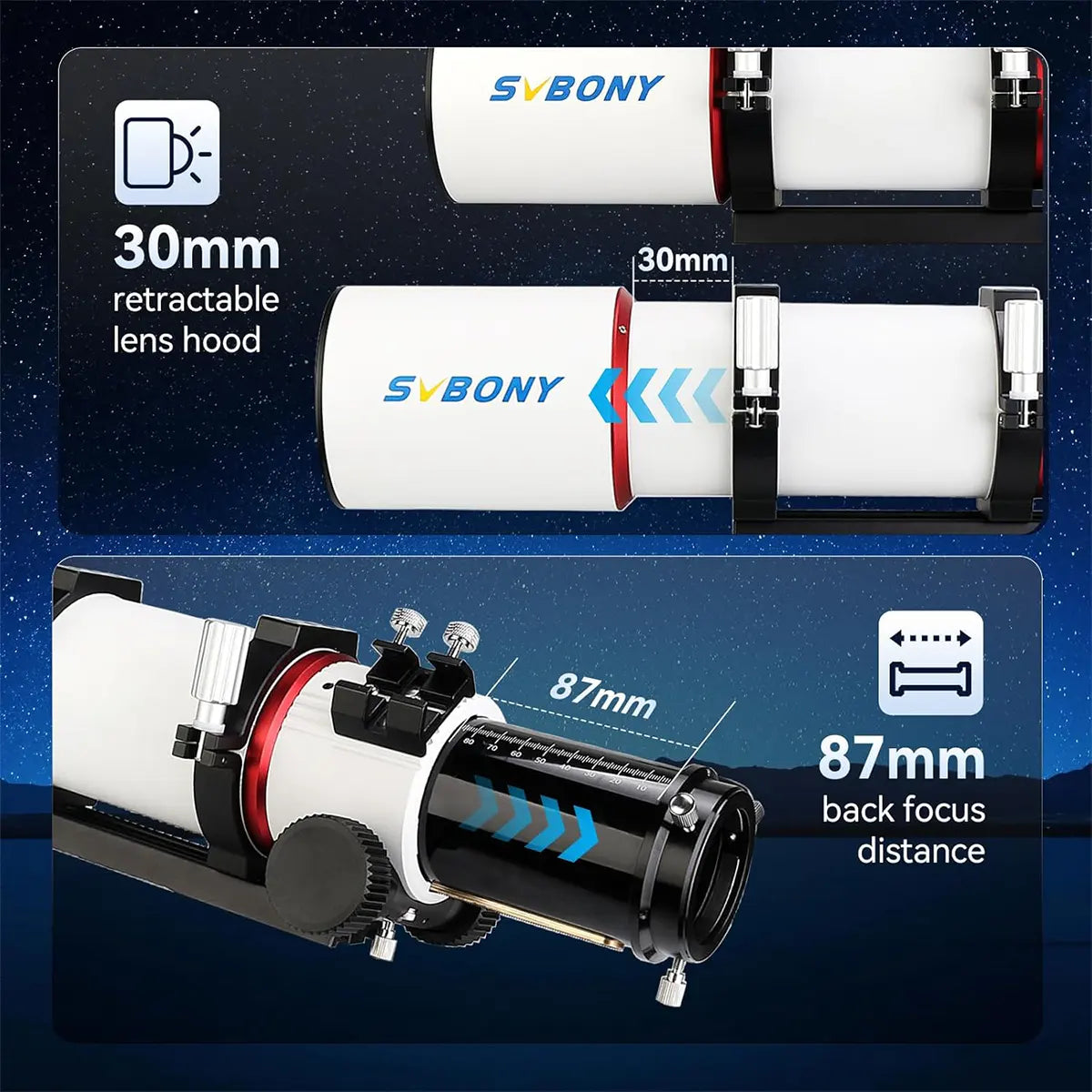 SVBONY SV550 80mm f/6 triplet APO refractor telescope OTA for deep-sky imaging and travel observing