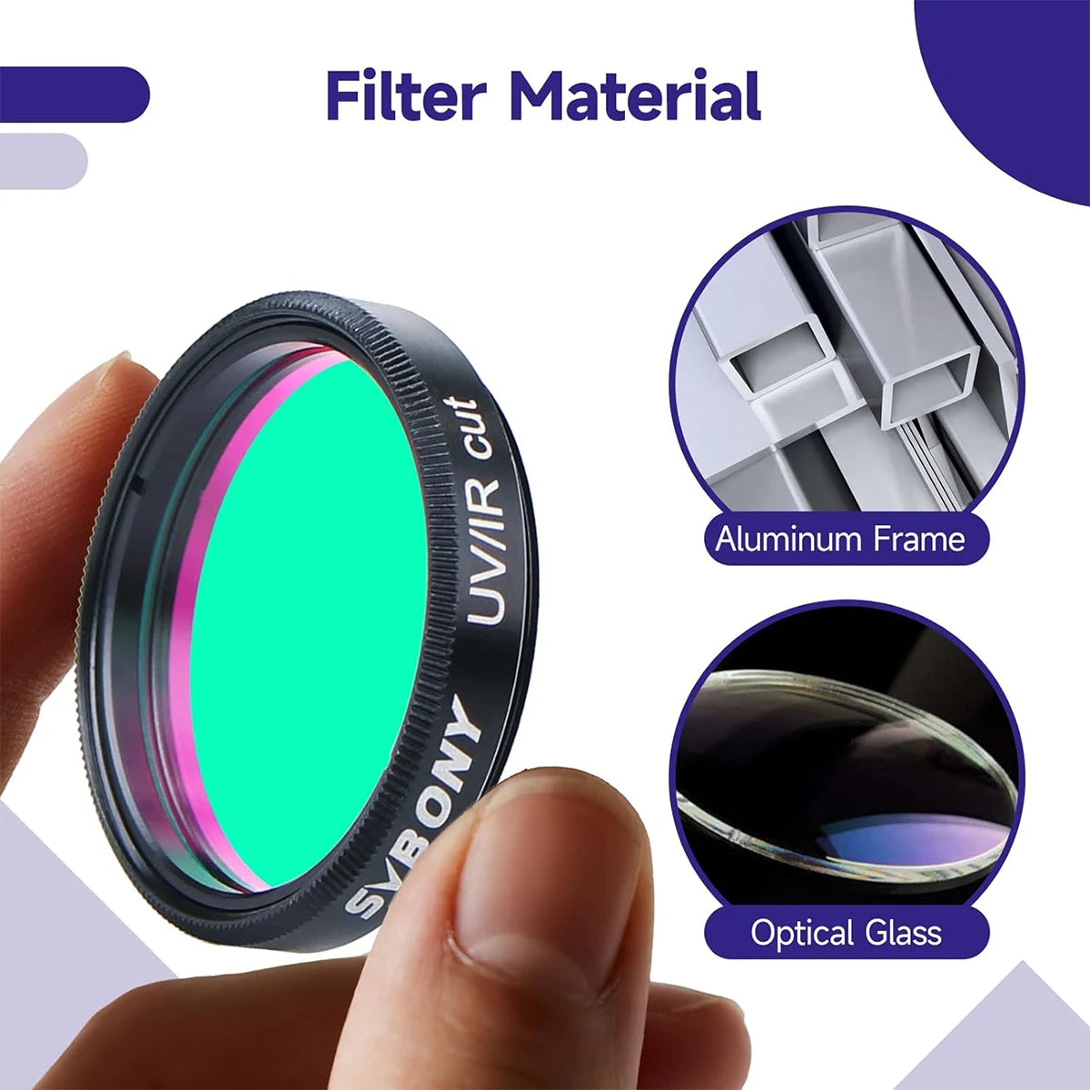 SVBONY 1.25 inch UV/IR cut filter for colour planetary and deep-sky astrophotography cameras