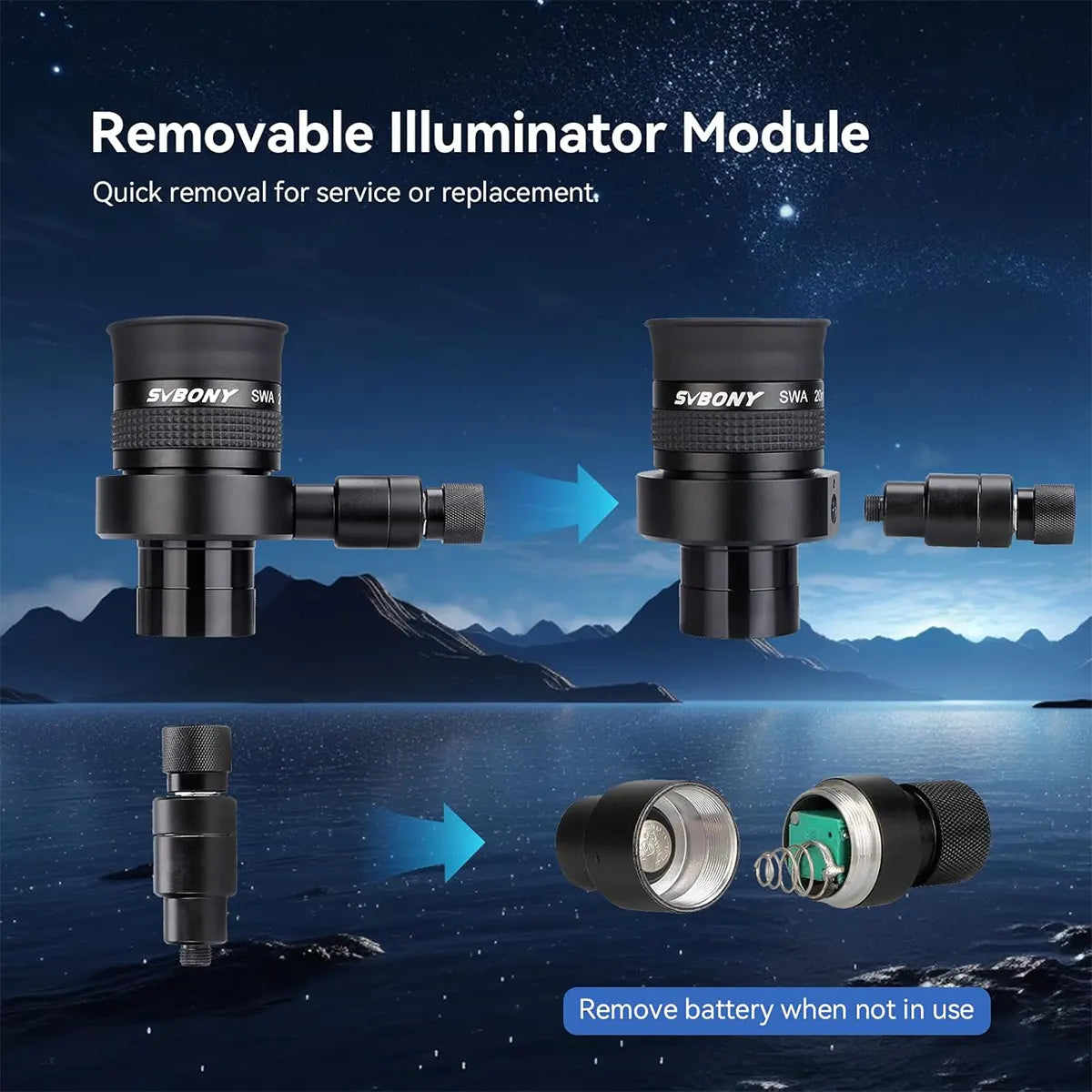 SVBONY SV152 20mm 70 degree 1.25 inch illuminated crosshair eyepiece for star centring and guiding