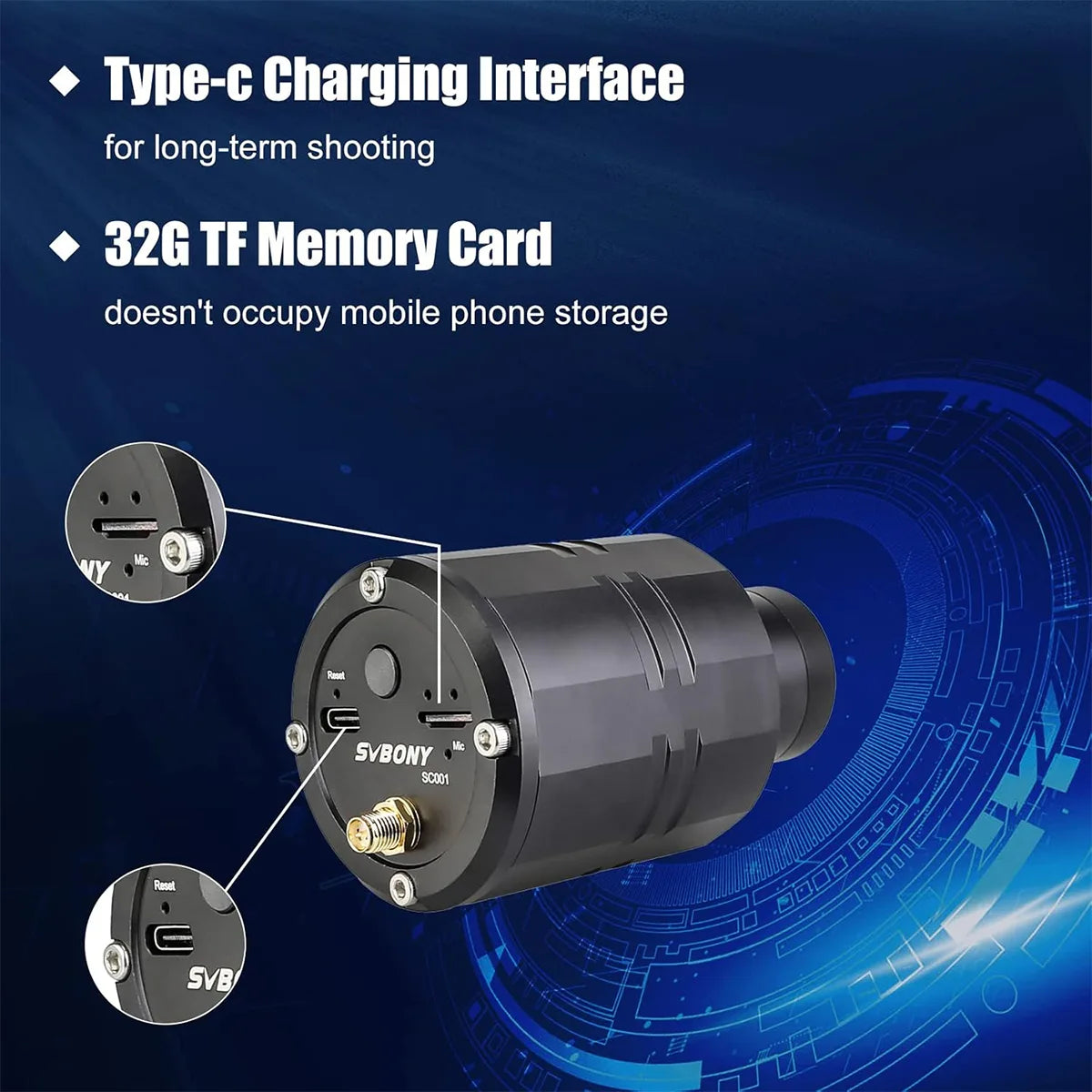 SVBONY SC001 WiFi camera for 1.25 inch spotting scopes and telescopes for digiscoping and lunar imaging