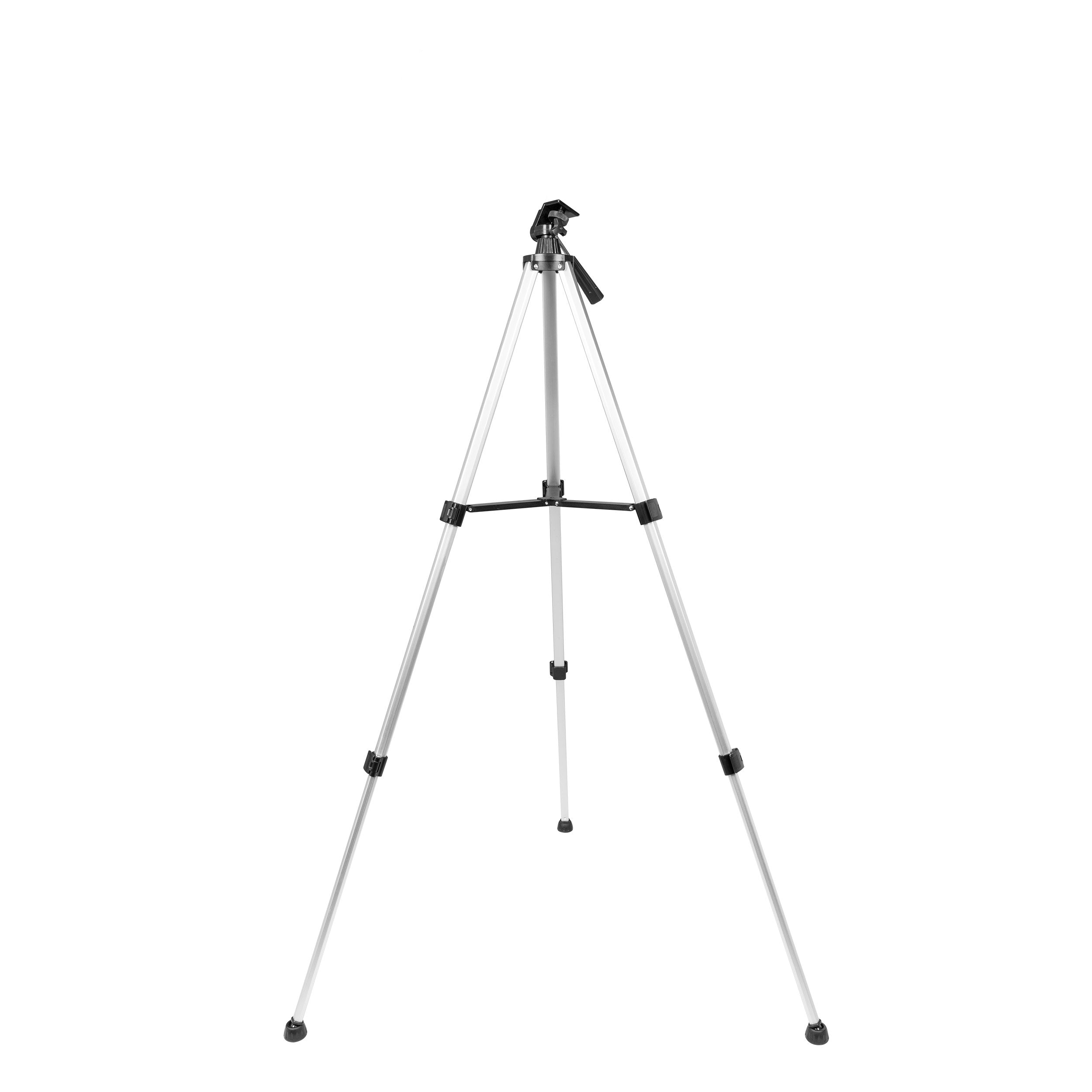 The tripod shown supporting a Galileoscope refractor, illustrating how the telescope seats on the mounting head.