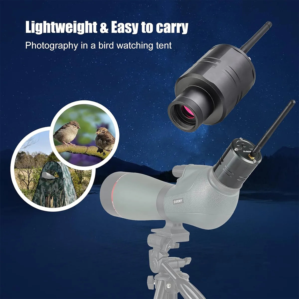 SVBONY SC001 WiFi camera for 1.25 inch spotting scopes and telescopes for digiscoping and lunar imaging