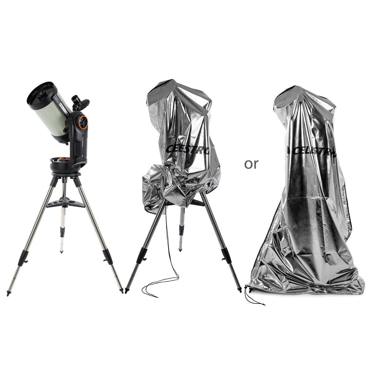 Celestron Weatherproof Telescope Cover 94039 fitted over a telescope and tripod for star party protection