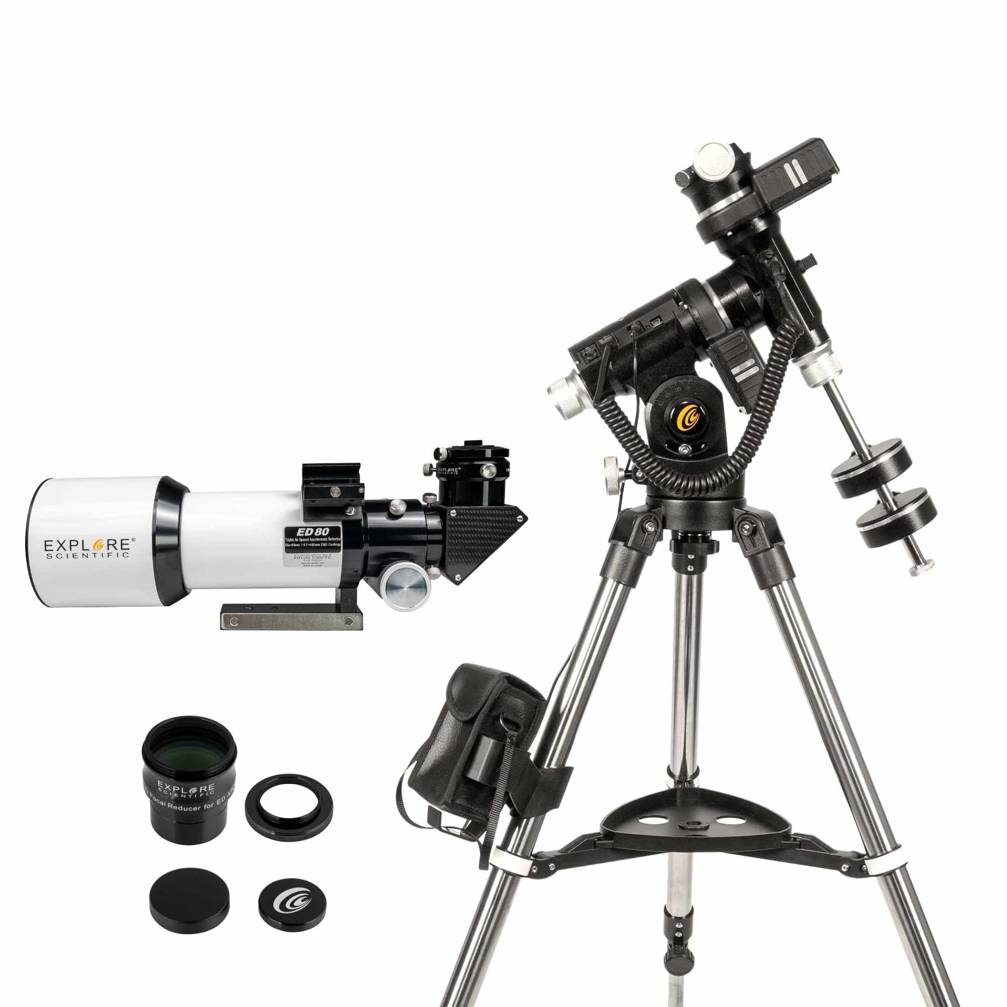 Explore Scientific ED80 Essential triplet refractor with 0.8x focal reducer on iEXOS-100-2 PMC-Eight GoTo mount