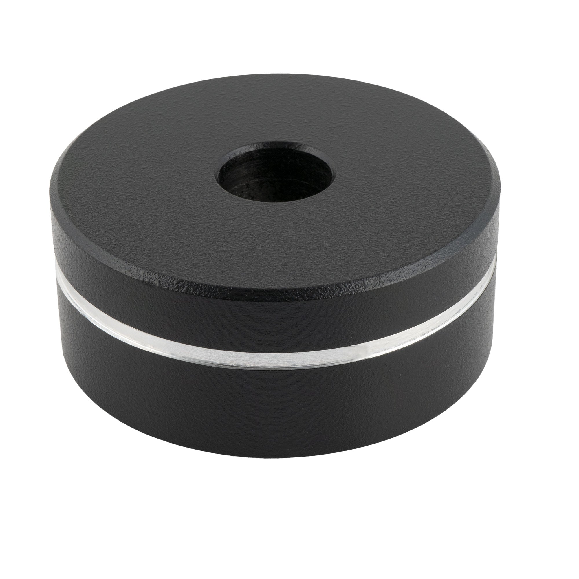 Side view of the 5 pound counterweight showing the threaded locking knob that clamps it to the counterweight shaft