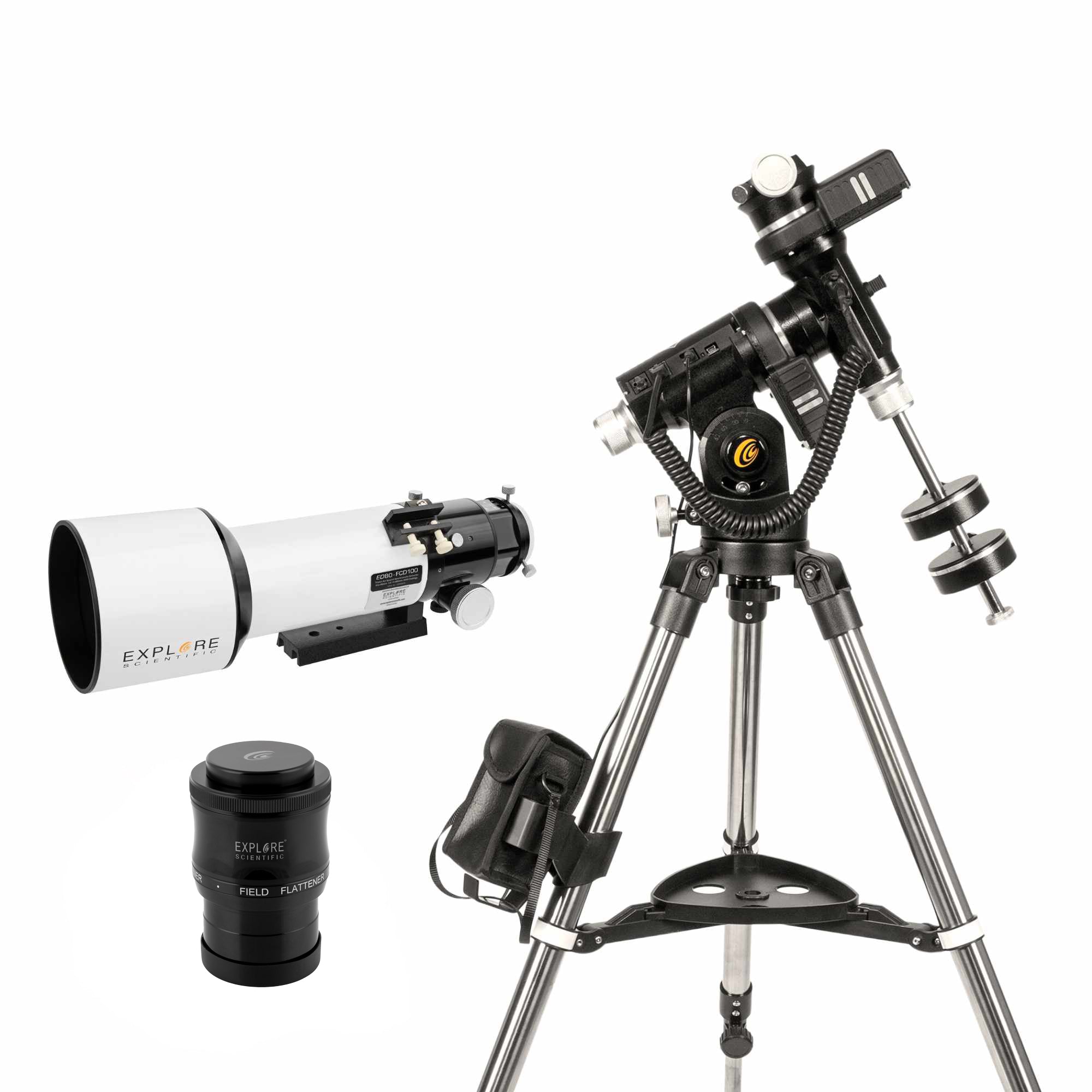 Explore Scientific ED80-FCD100 triplet refractor with field flattener on iEXOS-100-2 PMC-Eight GoTo mount