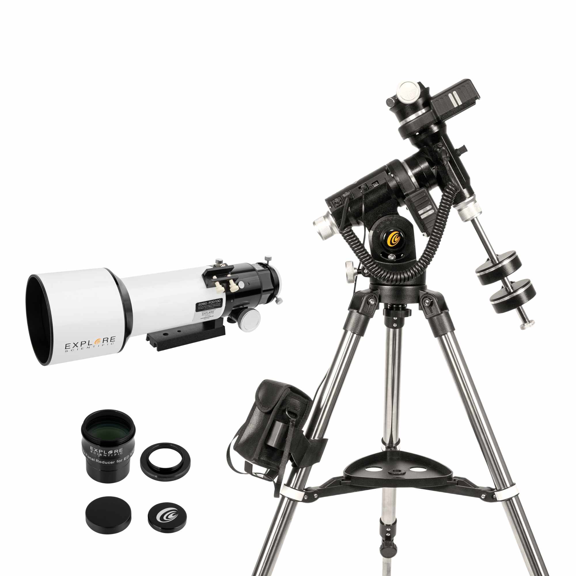 Explore Scientific ED80-FCD100 triplet refractor with 0.8x focal reducer on iEXOS-100-2 PMC-Eight GoTo mount
