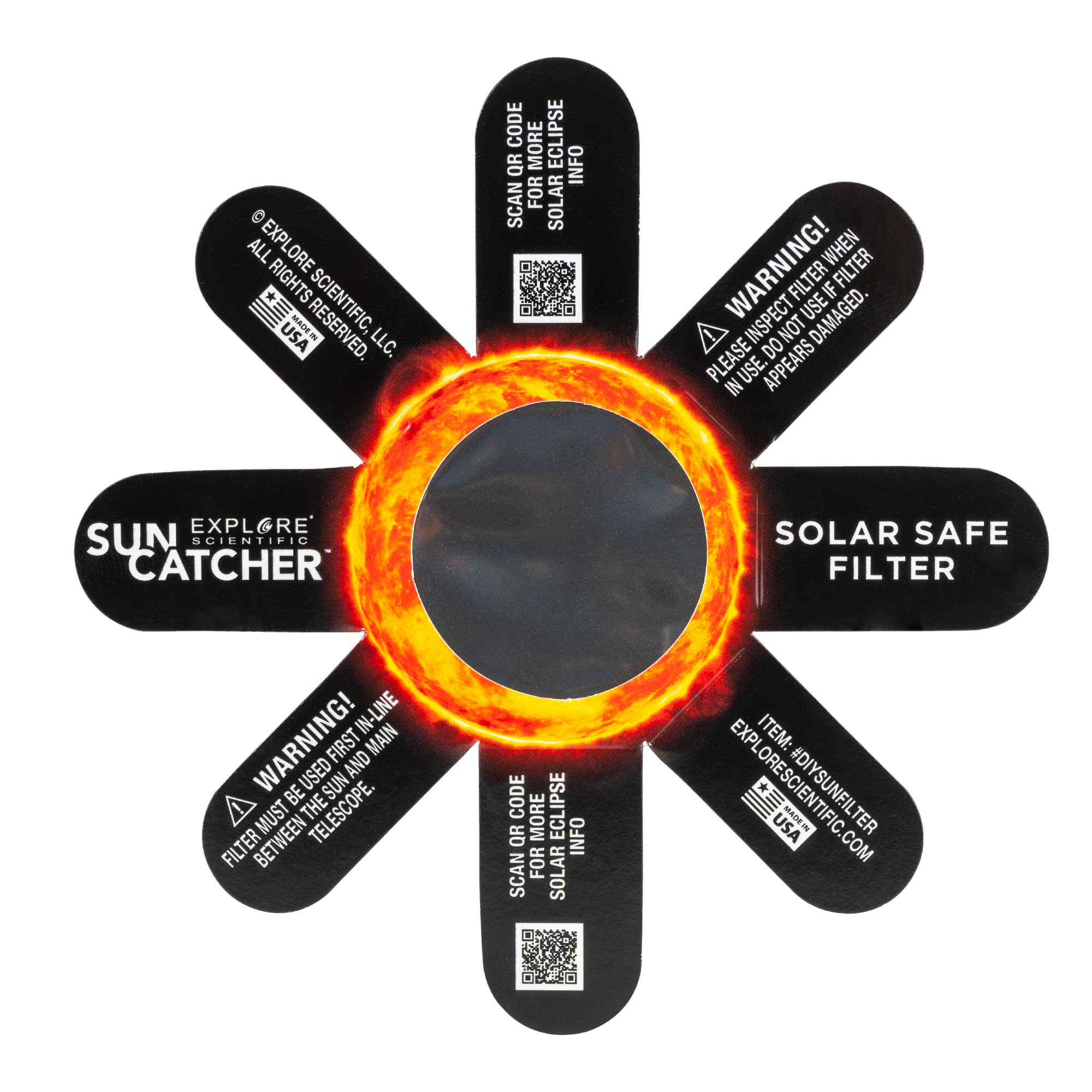 The assembled build-it-yourself solar filter for the Galileoscope, a card cell holding a flat sheet of solar film.