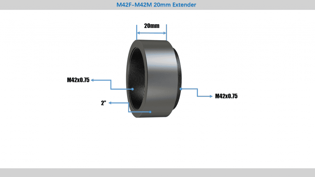 Player One M42F-M42M 20mm aluminium extender for M42 imaging trains and backfocus spacing