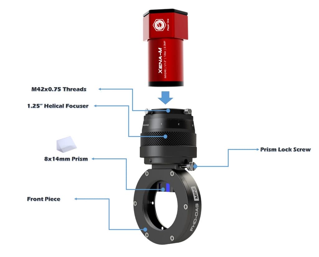 Player One Astronomy FHD-OAG MINI off-axis guider parts and prism assembly for astrophotography