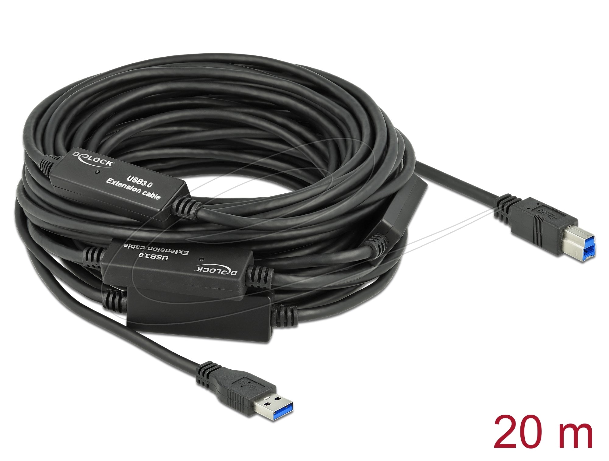 Pegasus Astro active USB 3.2 Gen 1 Type-A to Type-B cable, 20 m, for astrophotography camera and powerbox connections