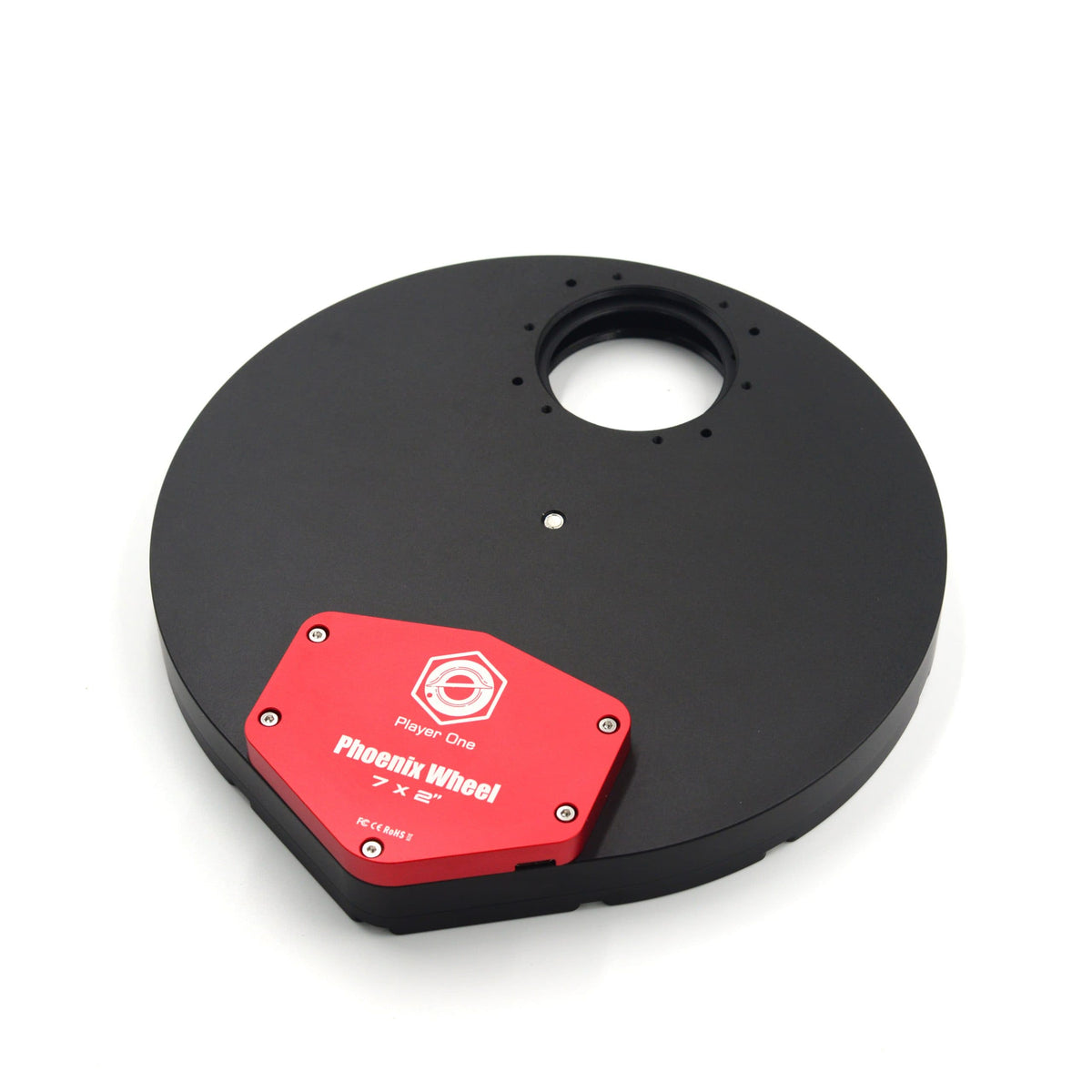 Player One Astronomy Phoenix 7x2 inch motorized filter wheel port side for deep-sky astrophotography