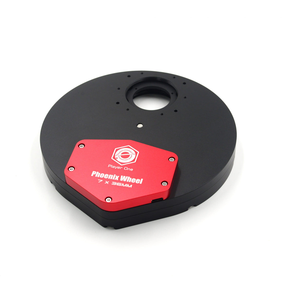 Player One Astronomy Phoenix 7x36mm motorized filter wheel port side for deep-sky astrophotography