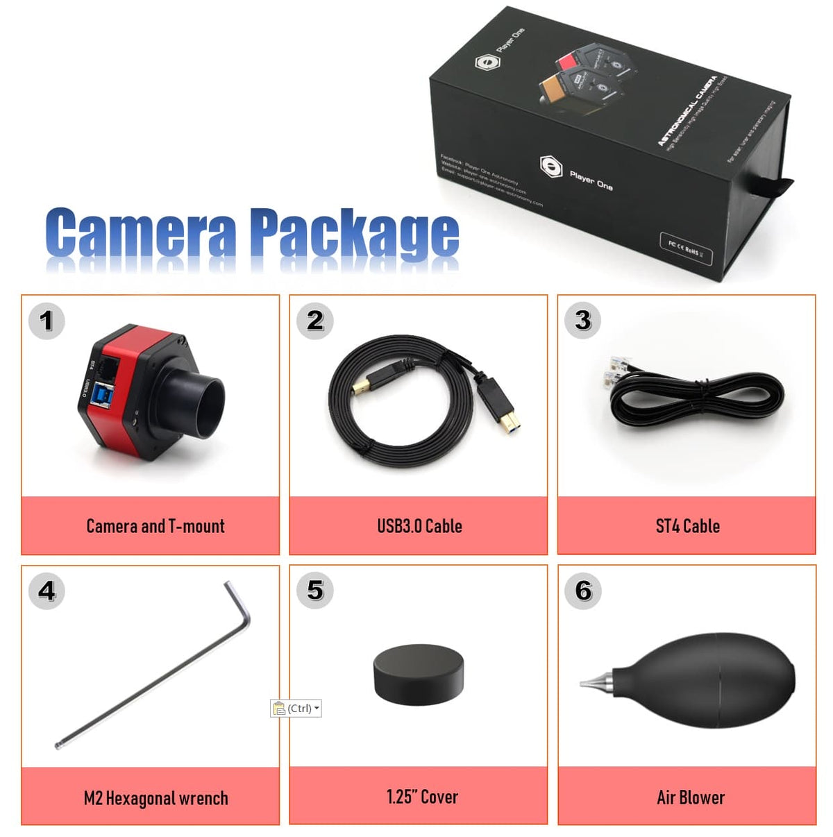 Player One Mars-C II IMX662 USB3.0 colour planetary camera package for lunar and planetary imaging