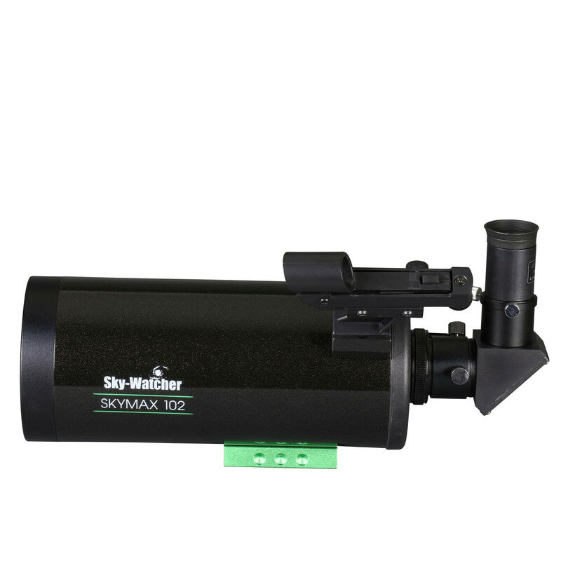Sky-Watcher Skymax 102 Maksutov-Cassegrain optical tube, left profile showing V-style dovetail, telescope for lunar and planetary observing