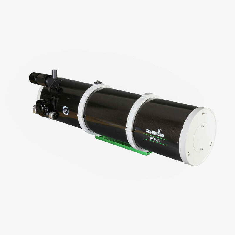Sky-Watcher Starlux 190MN 190mm f/5.3 Maksutov-Newtonian optical tube, left rear view showing focuser, for deep-sky astrophotography and visual observing