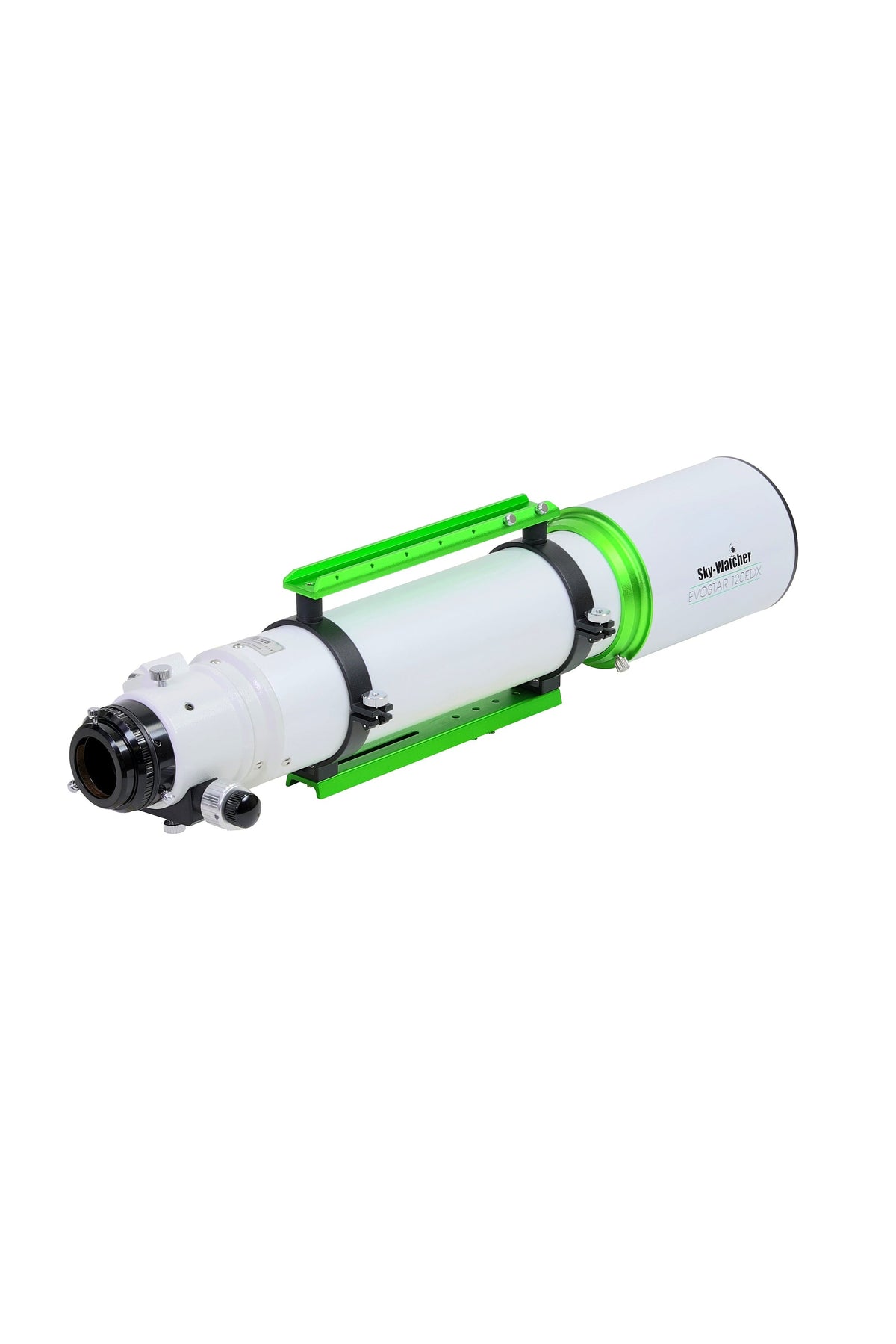 Sky-Watcher Evostar 120EDX 120mm APO doublet refractor, right rear view of the 2.8-inch dual-speed Crayford-style focuser, for astrophotography