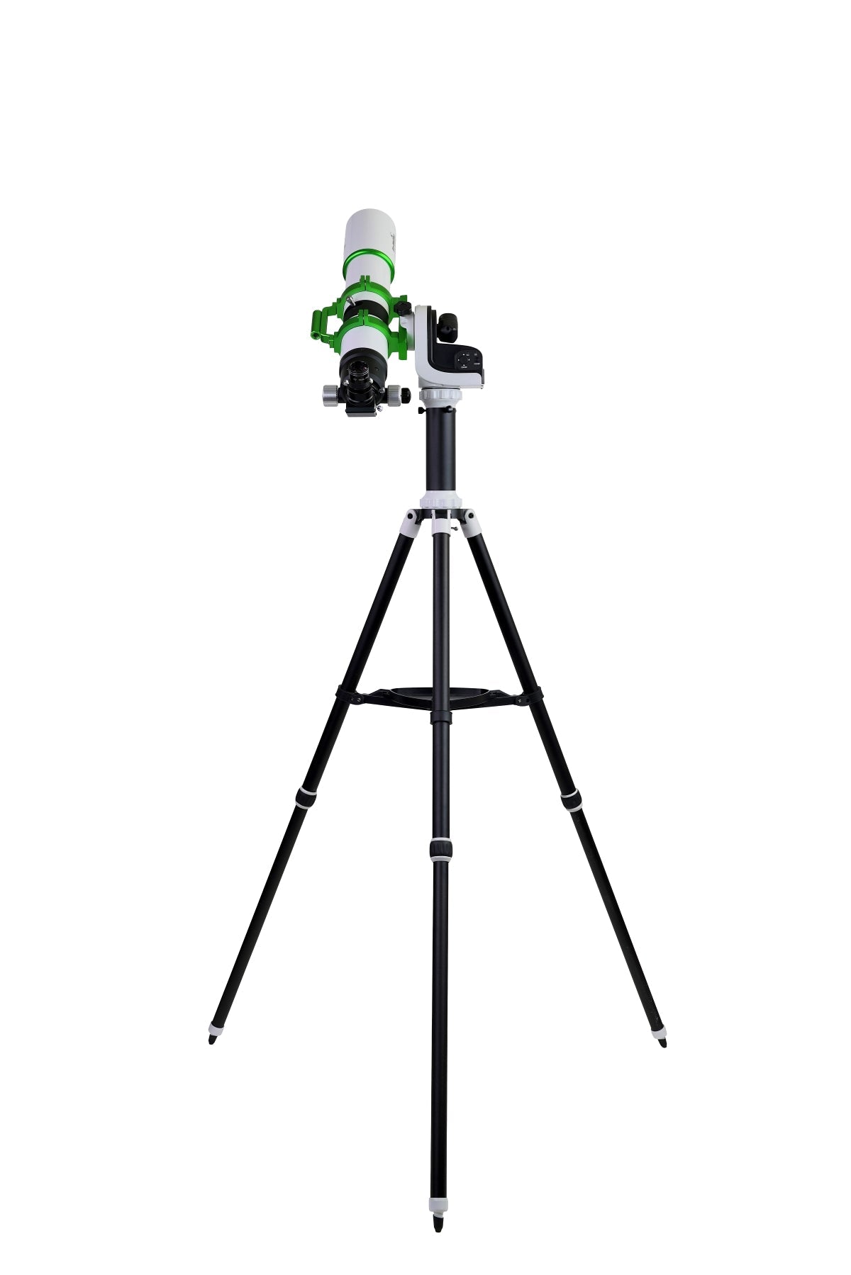 Sky-Watcher Heliostar 76 H-alpha solar telescope with SolarQuest mount kit, rear view of eyepiece end and mount controls