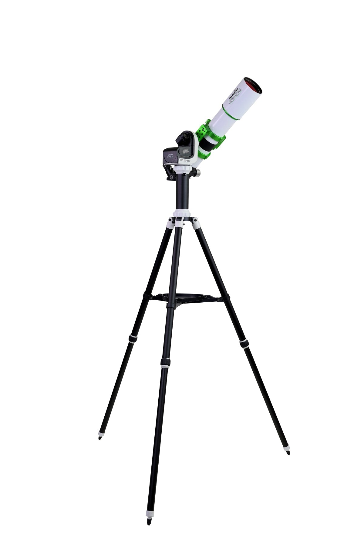 Sky-Watcher Heliostar 76 H-alpha solar telescope and SolarQuest mount kit, right front view, hydrogen-alpha solar observing setup