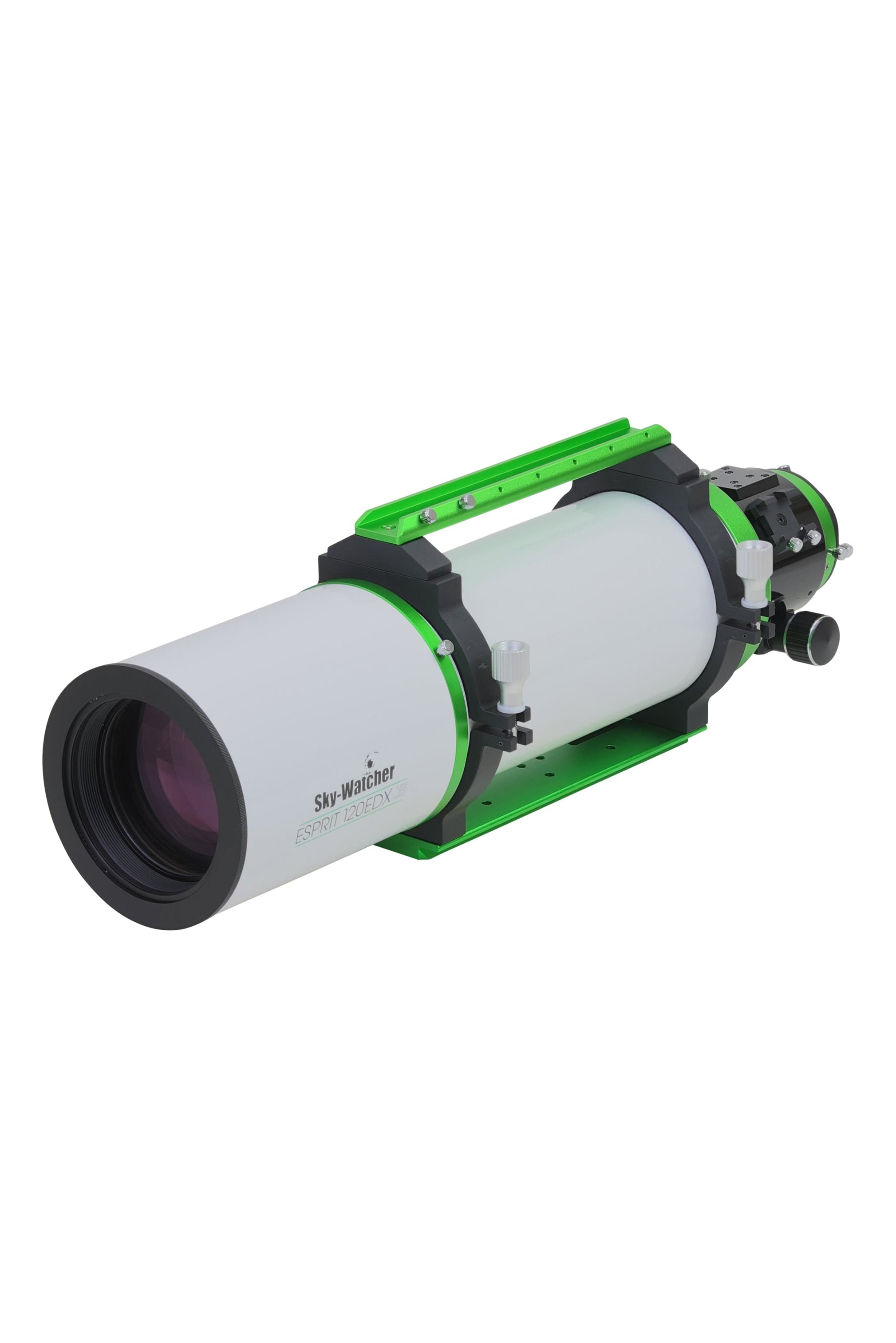 Sky-Watcher Esprit 120EDX super apochromatic triplet refractor optical tube, left front view, for deep-sky astrophotography