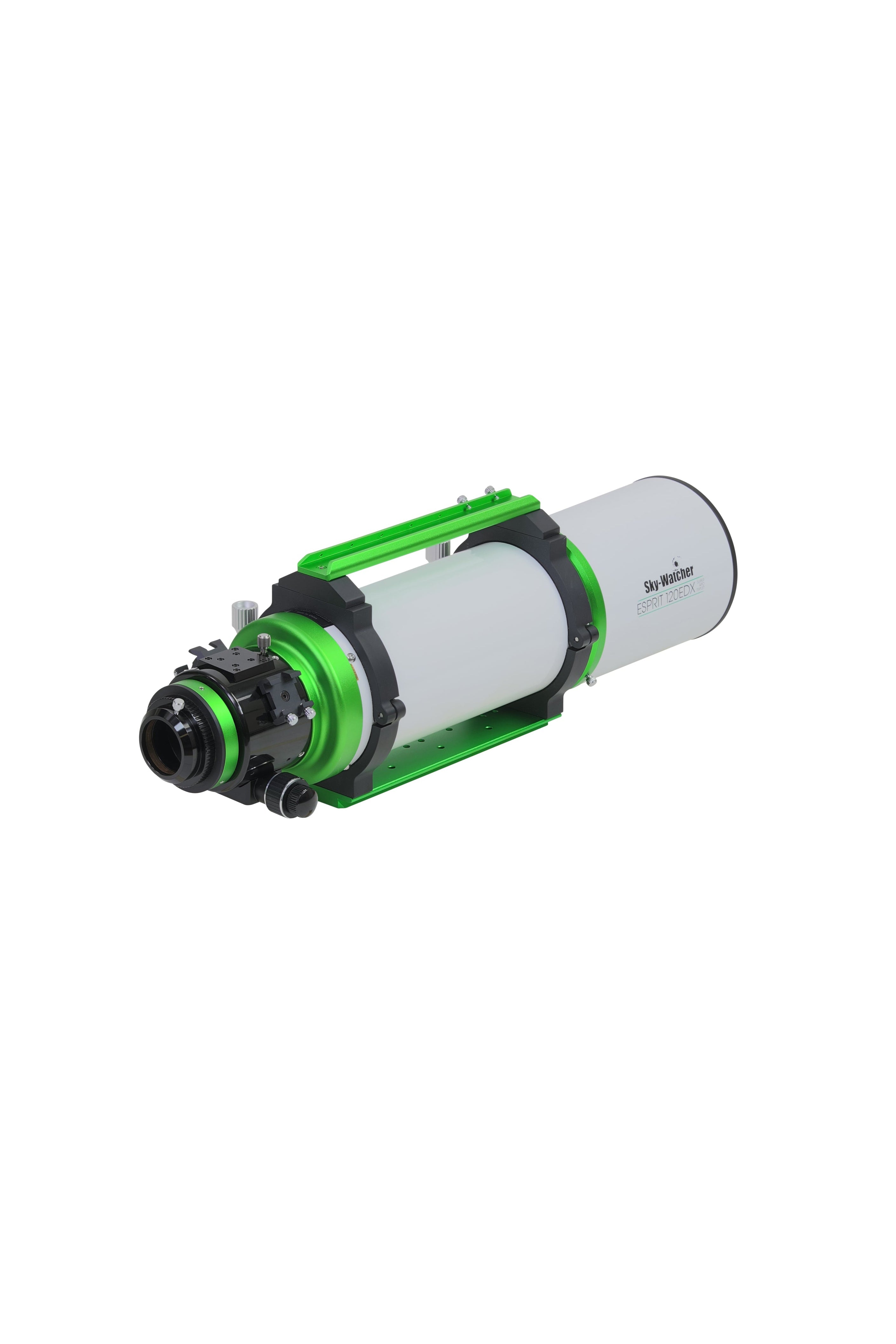 Sky-Watcher Esprit 120EDX super apo triplet refractor, right rear view of drawtube and Camera Angle Adjuster, deep-sky imaging telescope