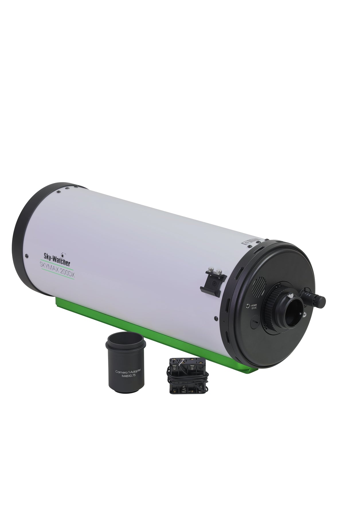 Sky-Watcher Skymax 200DX 200mm f/10 Maksutov-Cassegrain optical tube, left rear detail view, for planetary and lunar imaging