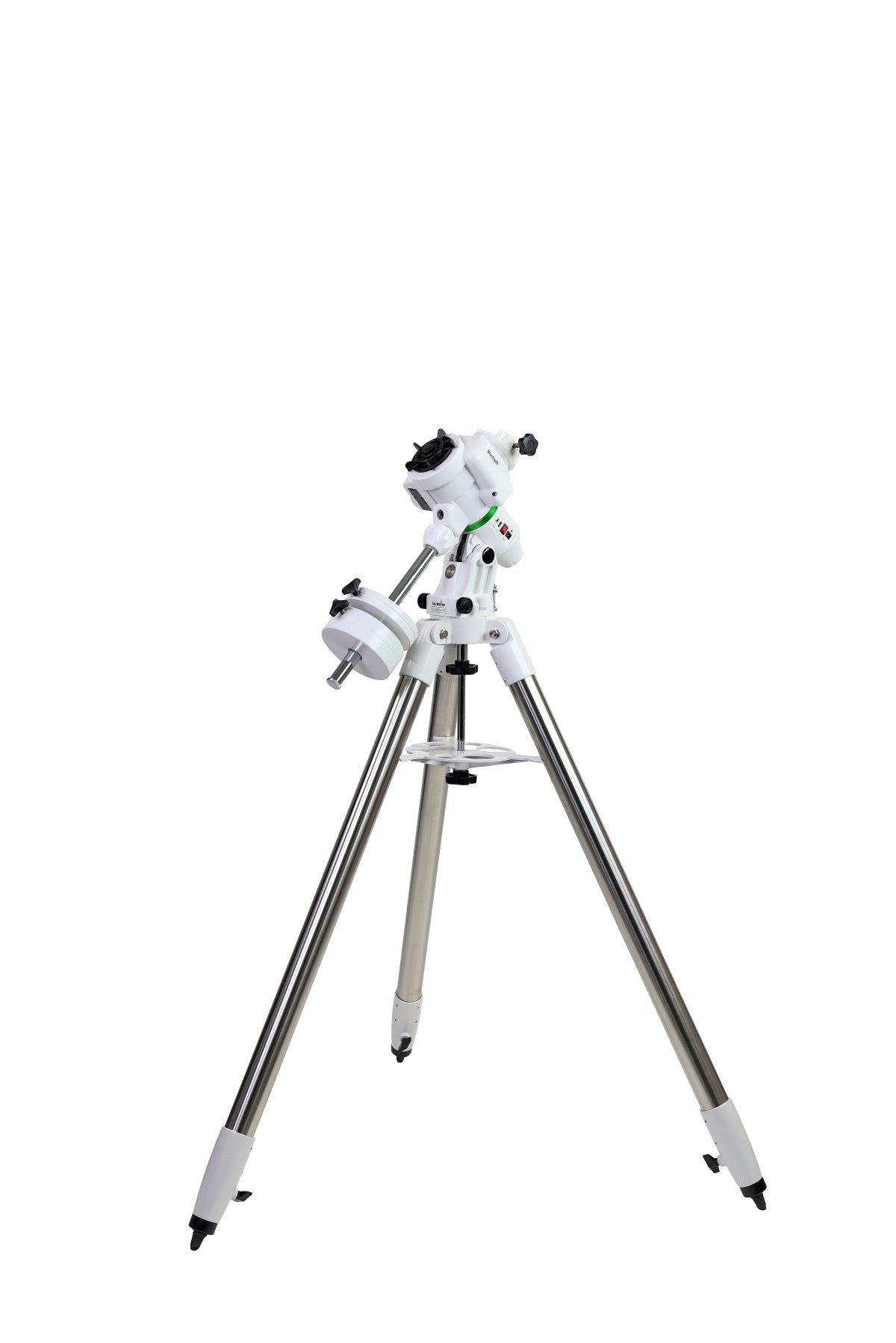 Sky-Watcher EQ-AL55i Pro equatorial GoTo mount with steel tripod and counterweights, front-left view, for deep-sky astrophotography
