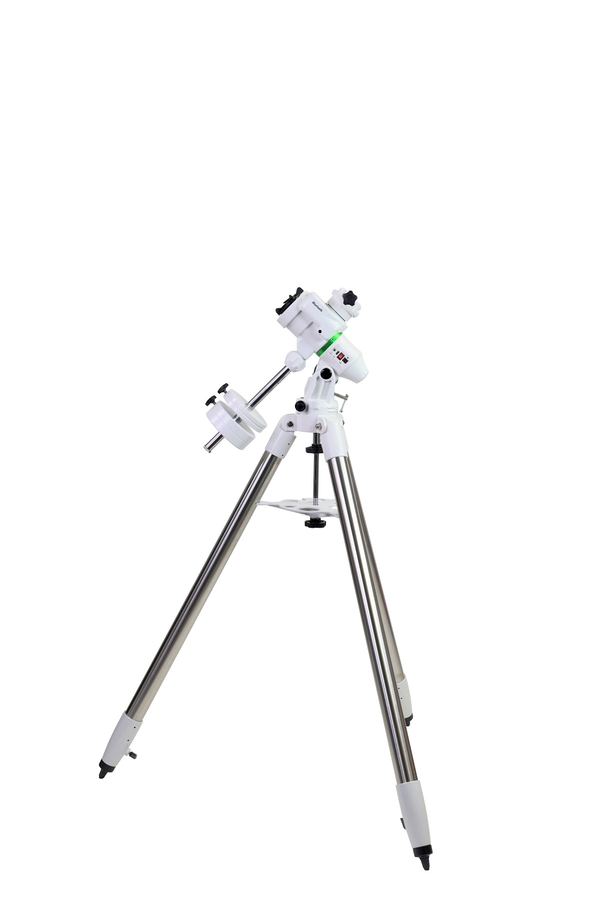 Sky-Watcher EQ-AL55i Pro equatorial mount left profile showing polar axis and encased motor housings