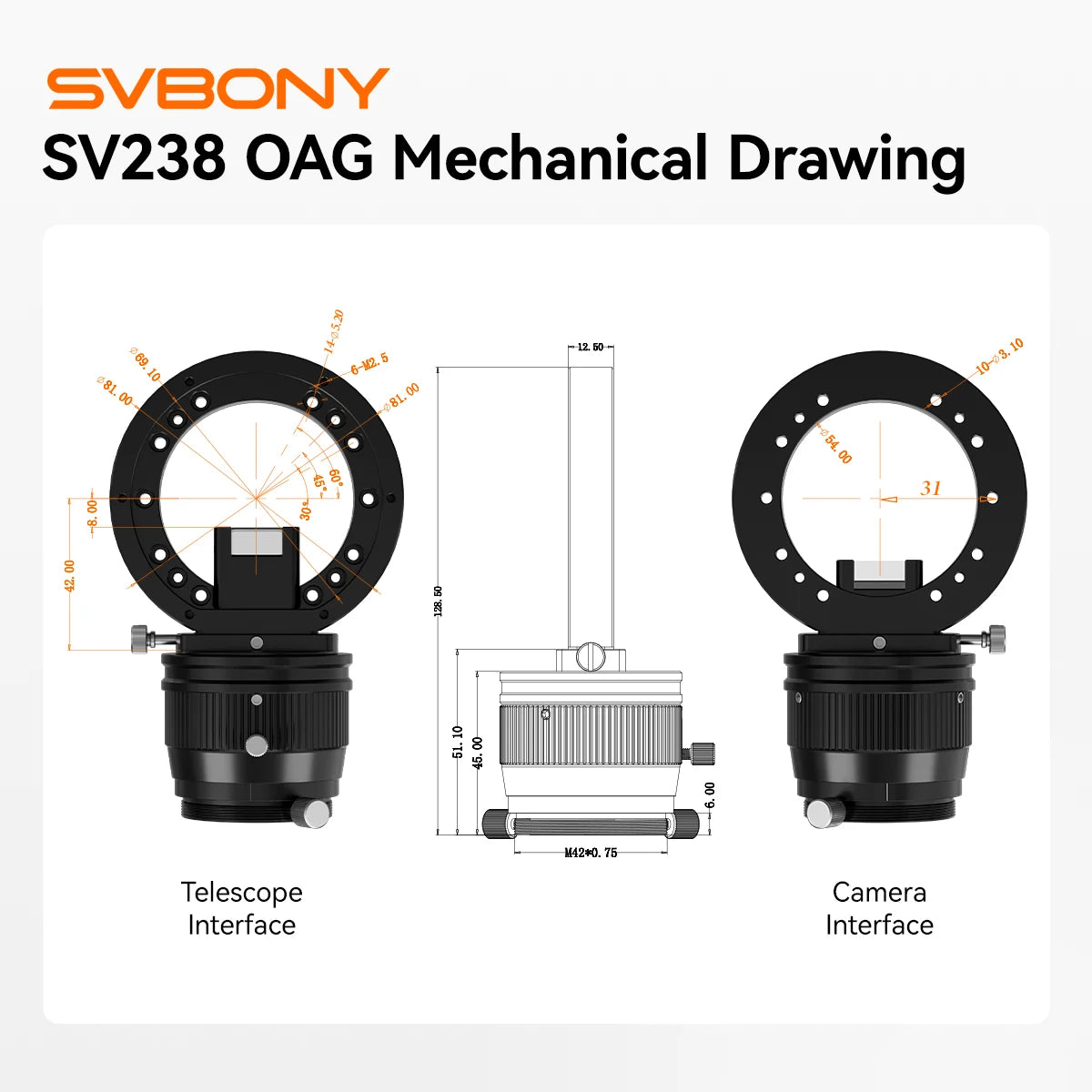 SVBONY SV238 off-axis guider with 8x14mm prism for autoguiding deep-sky astrophotography