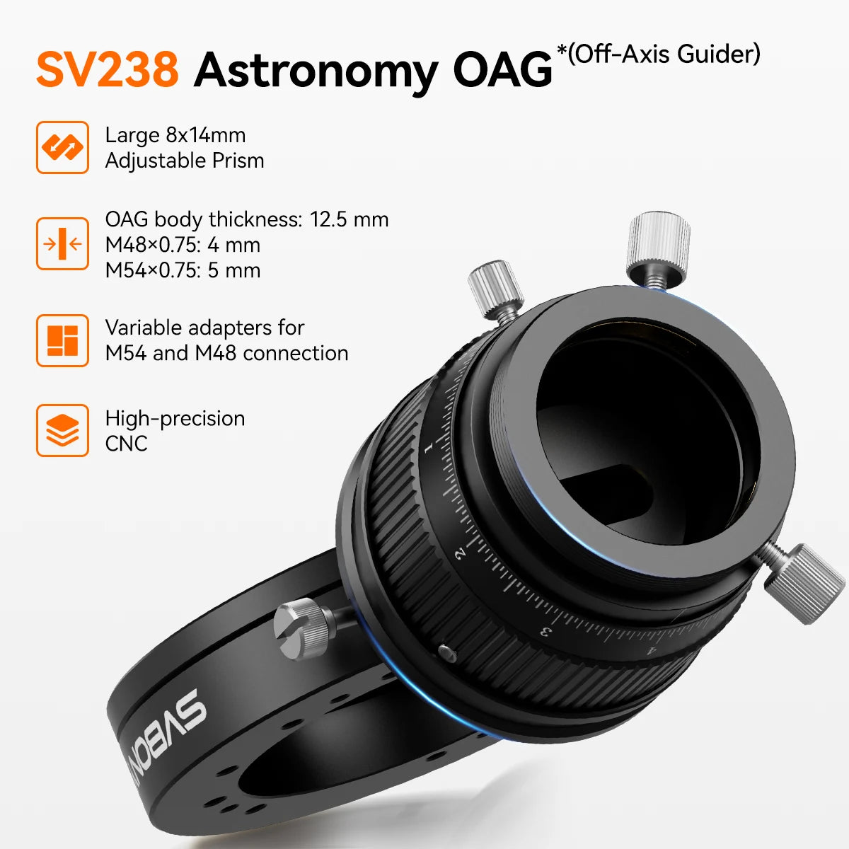 SVBONY SV238 off-axis guider with 8x14mm prism for autoguiding deep-sky astrophotography