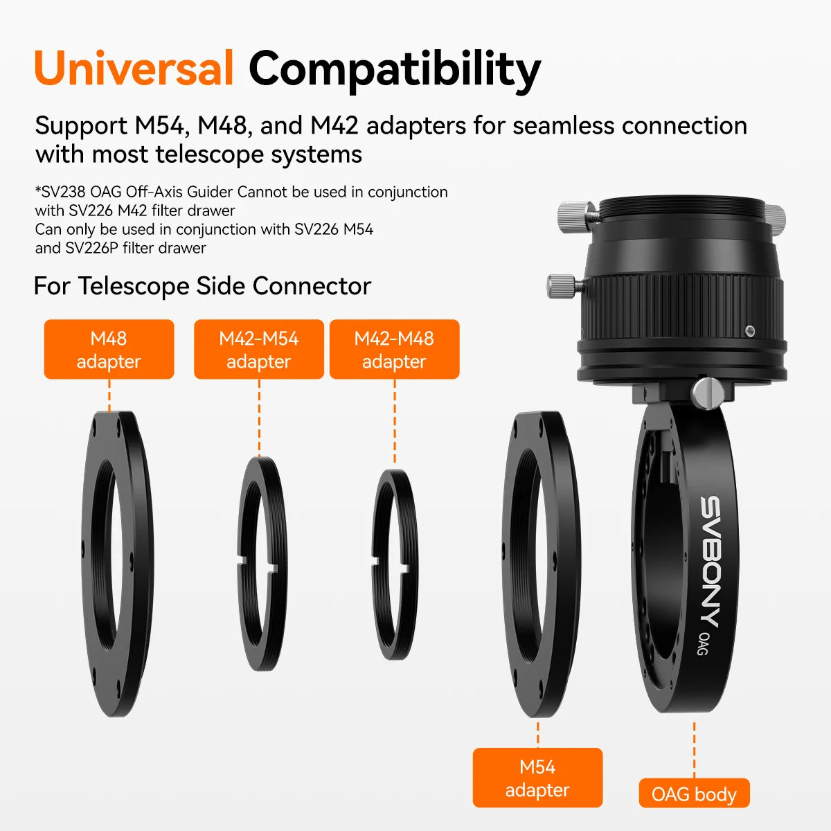 SVBONY SV238 off-axis guider with 8x14mm prism for autoguiding deep-sky astrophotography