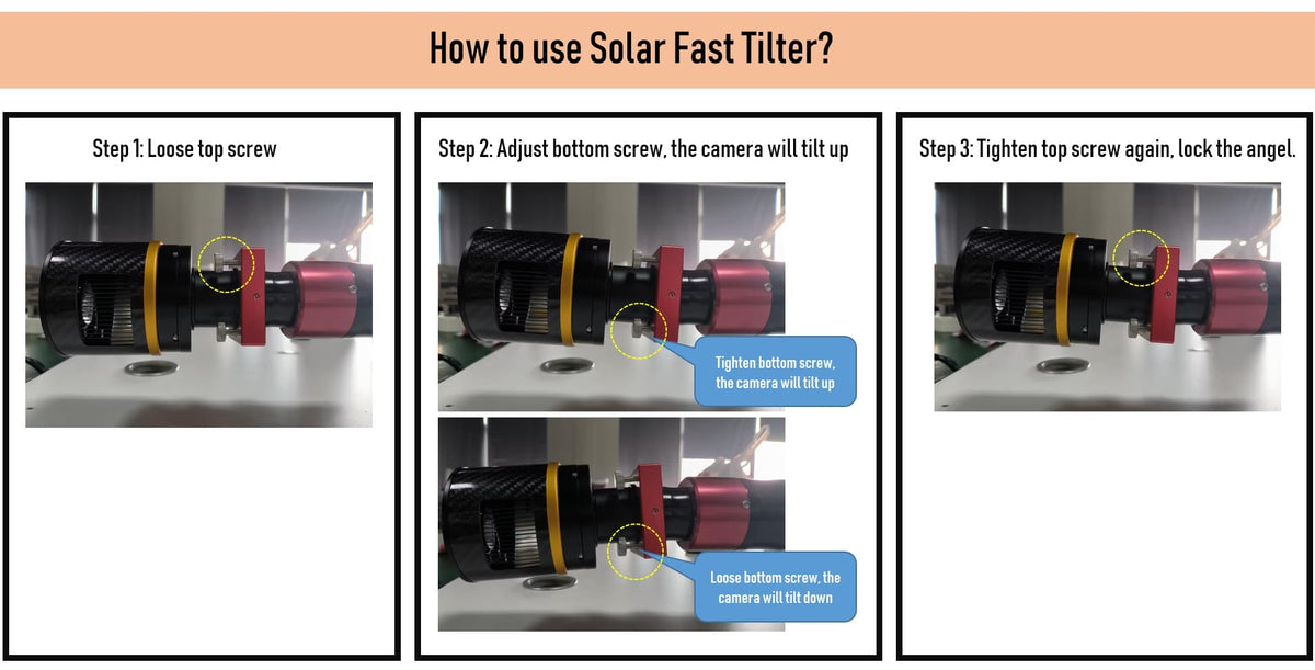 Player One Astronomy Solar Fast Tilter SFT with M42 threads and 1.25-inch adapters for solar imaging trains
