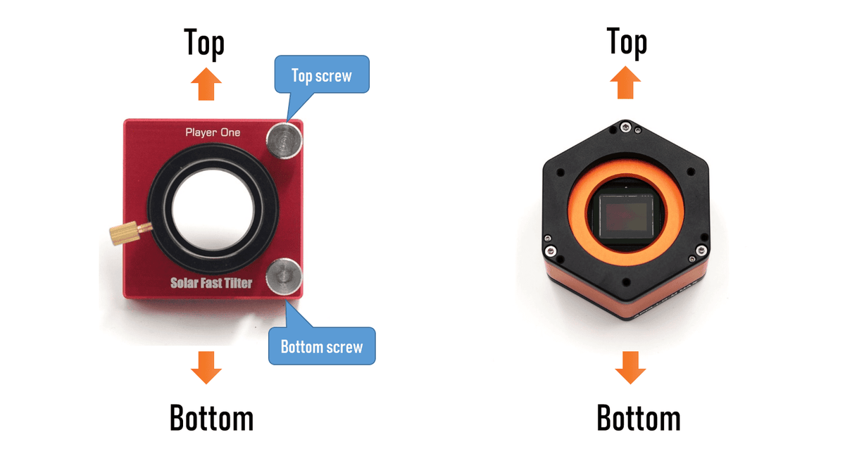 Player One Astronomy Solar Fast Tilter SFT showing two-screw tilt adjustment mechanism