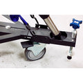 JMI Wheeley Bar Tie-Down Bracket Kit installed on HD Medium Wheeley Bar with ratchet straps securing telescope tripod legs