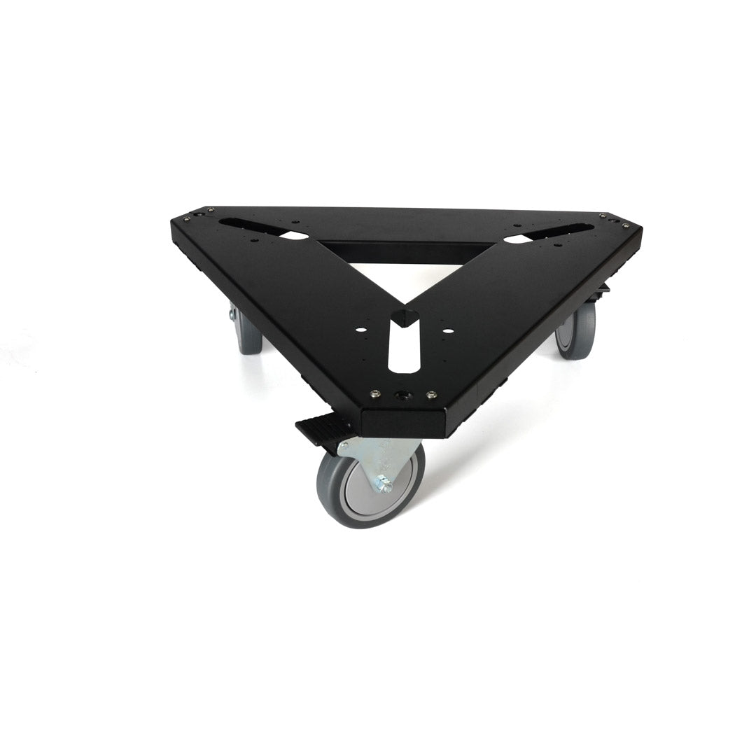 JMI 5 inch lockable caster wheels installed on a Triangle-Style Dobsonian Wheeley Bar