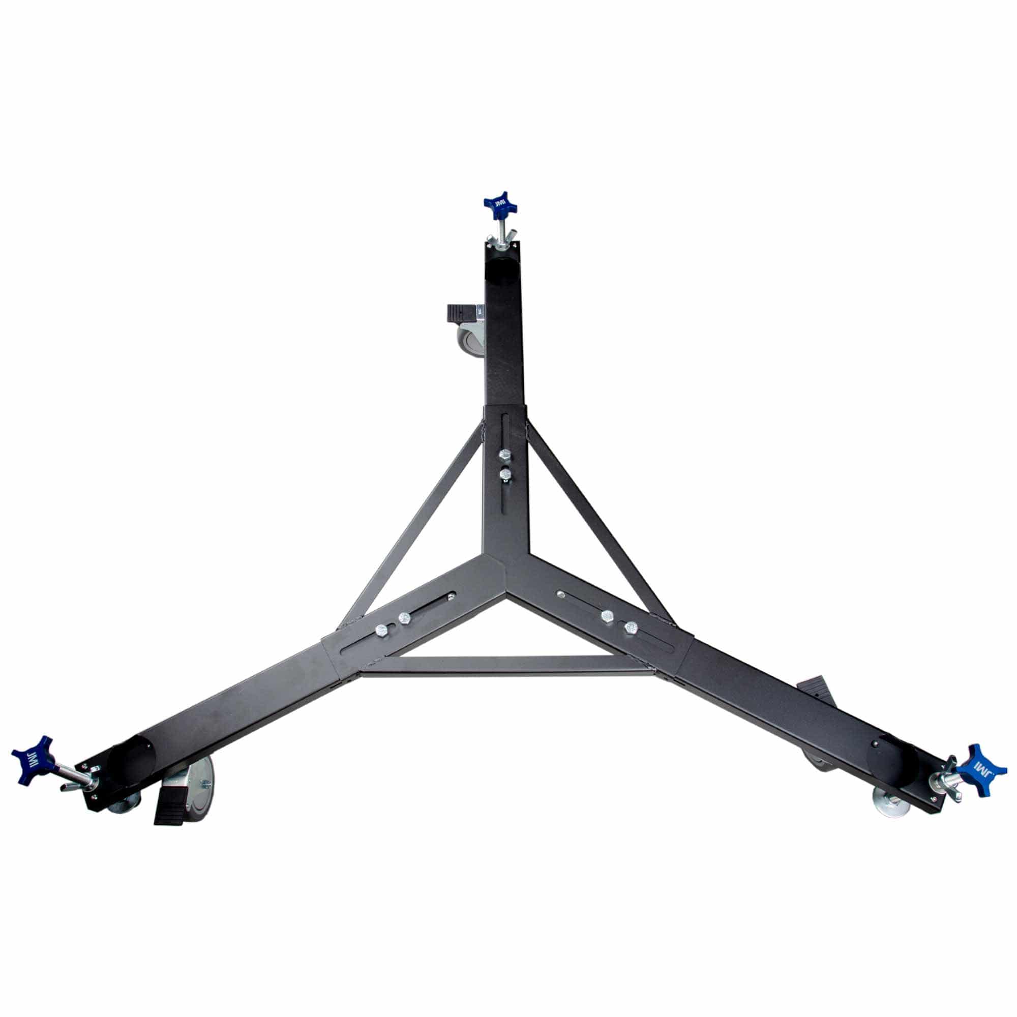 JMI Heavy-Duty Large Universal Wheeley Bar 300 lb telescope dolly for observatory-class wide-leg tripod telescopes, made in USA
