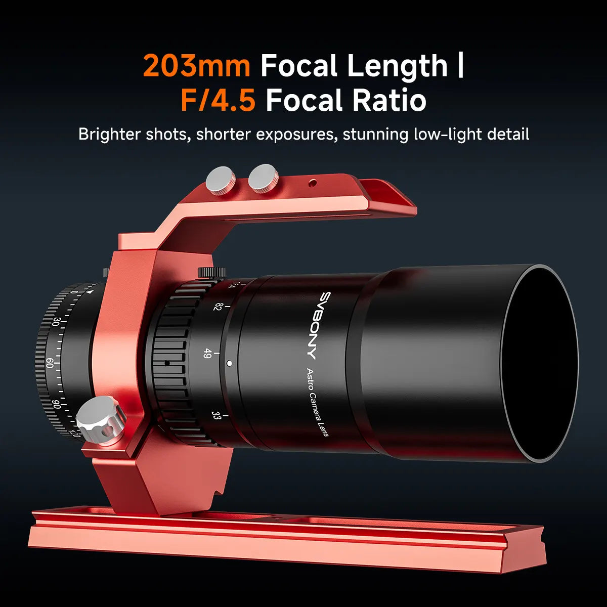 SVBONY SV545 45mm f/4.5 Petzval APO astrograph lens for wide-field deep-sky astrophotography